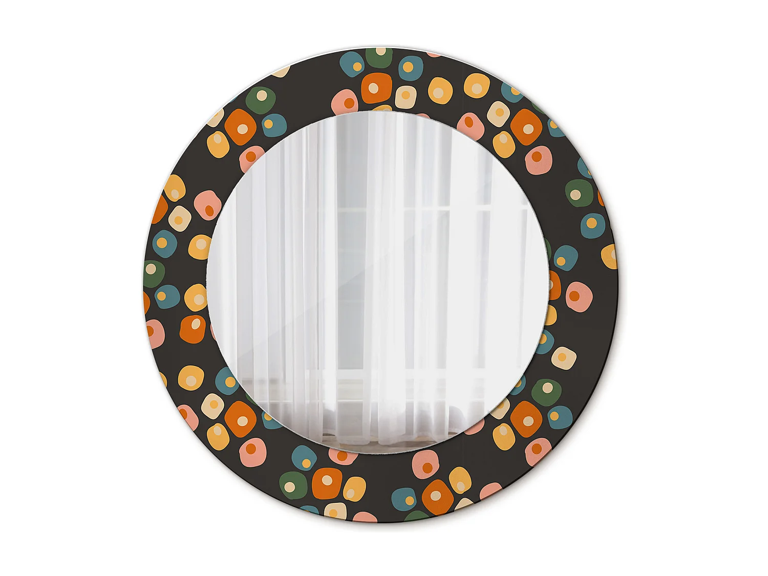 Miroir rond décoratif - Pois fleuris - 50 cm