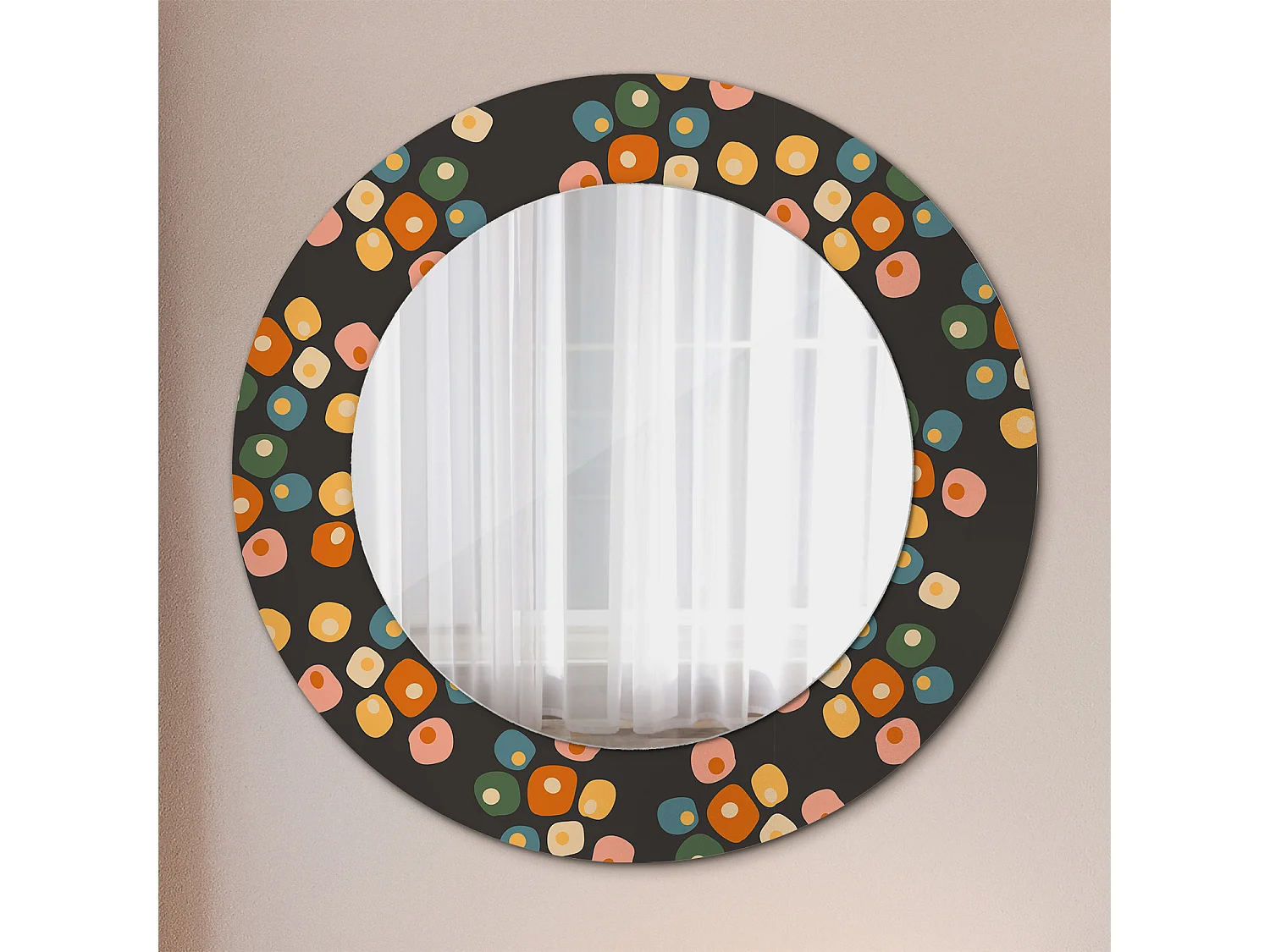 Miroir rond décoratif - Pois fleuris - 50 cm