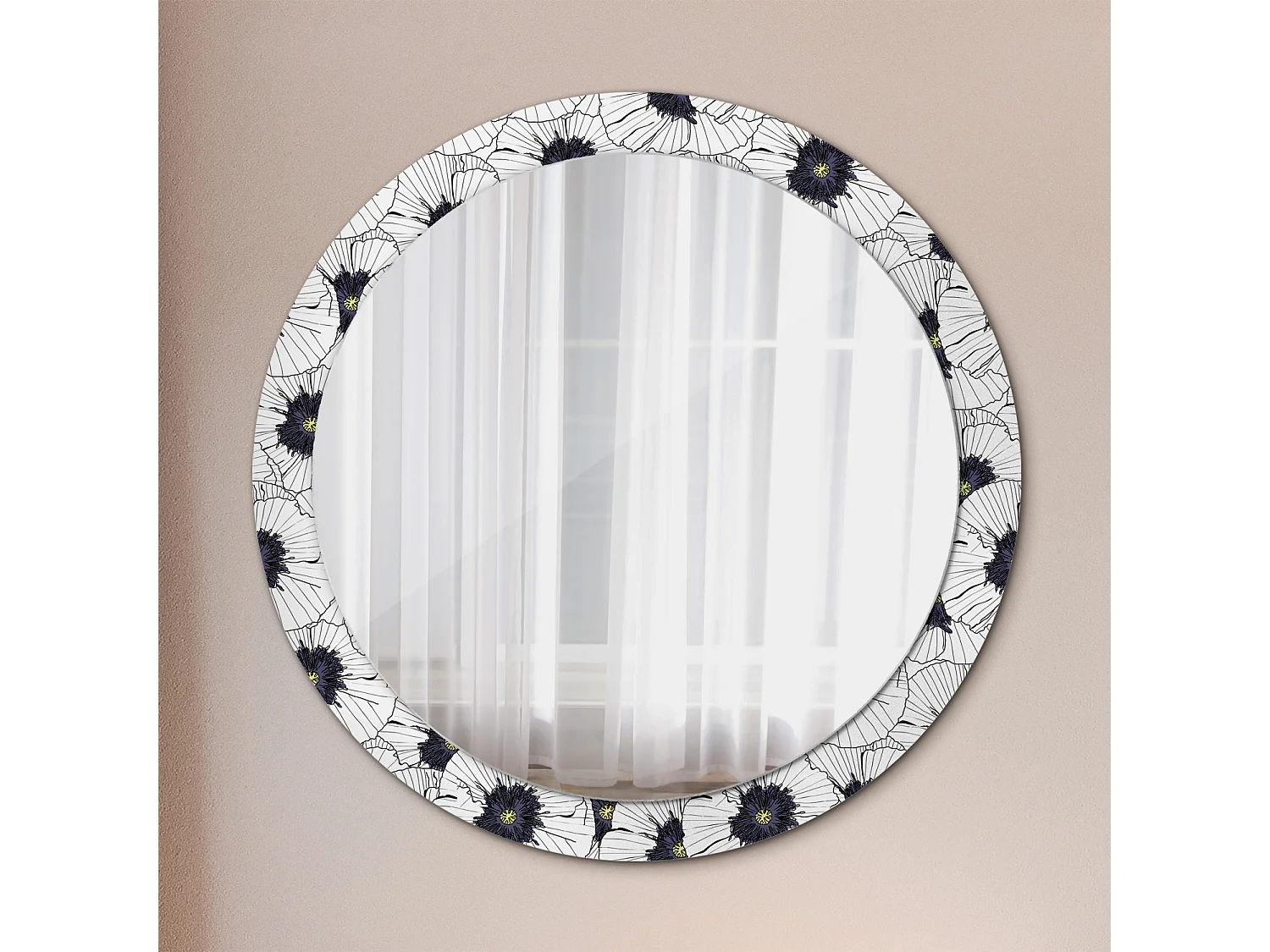 Miroir rond décoratif - Composition florale - 90 cm