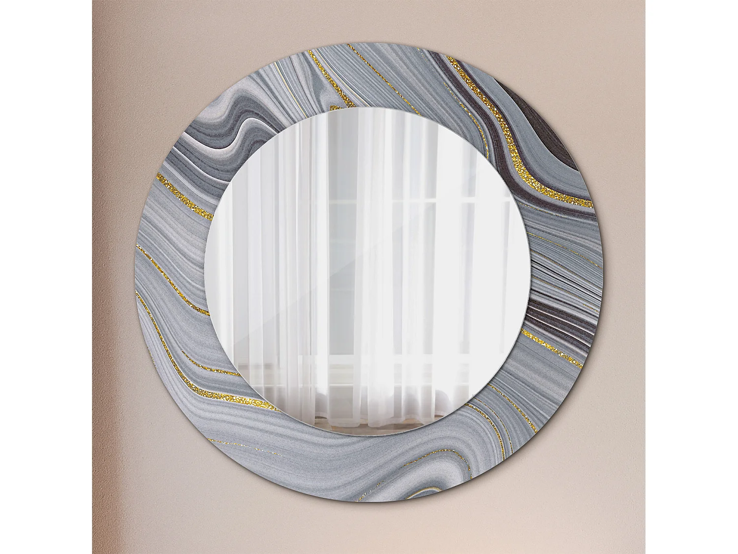 Runder dekorativer Spiegel - Grauer Marmor - 50 cm