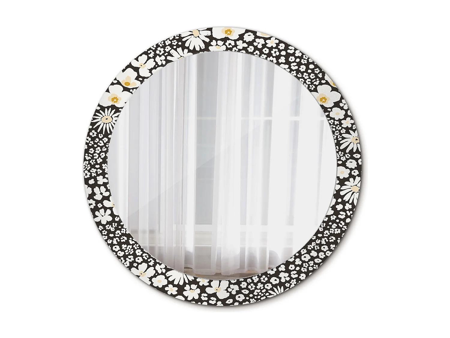Miroir rond décoratif - Marguerites - 80 cm
