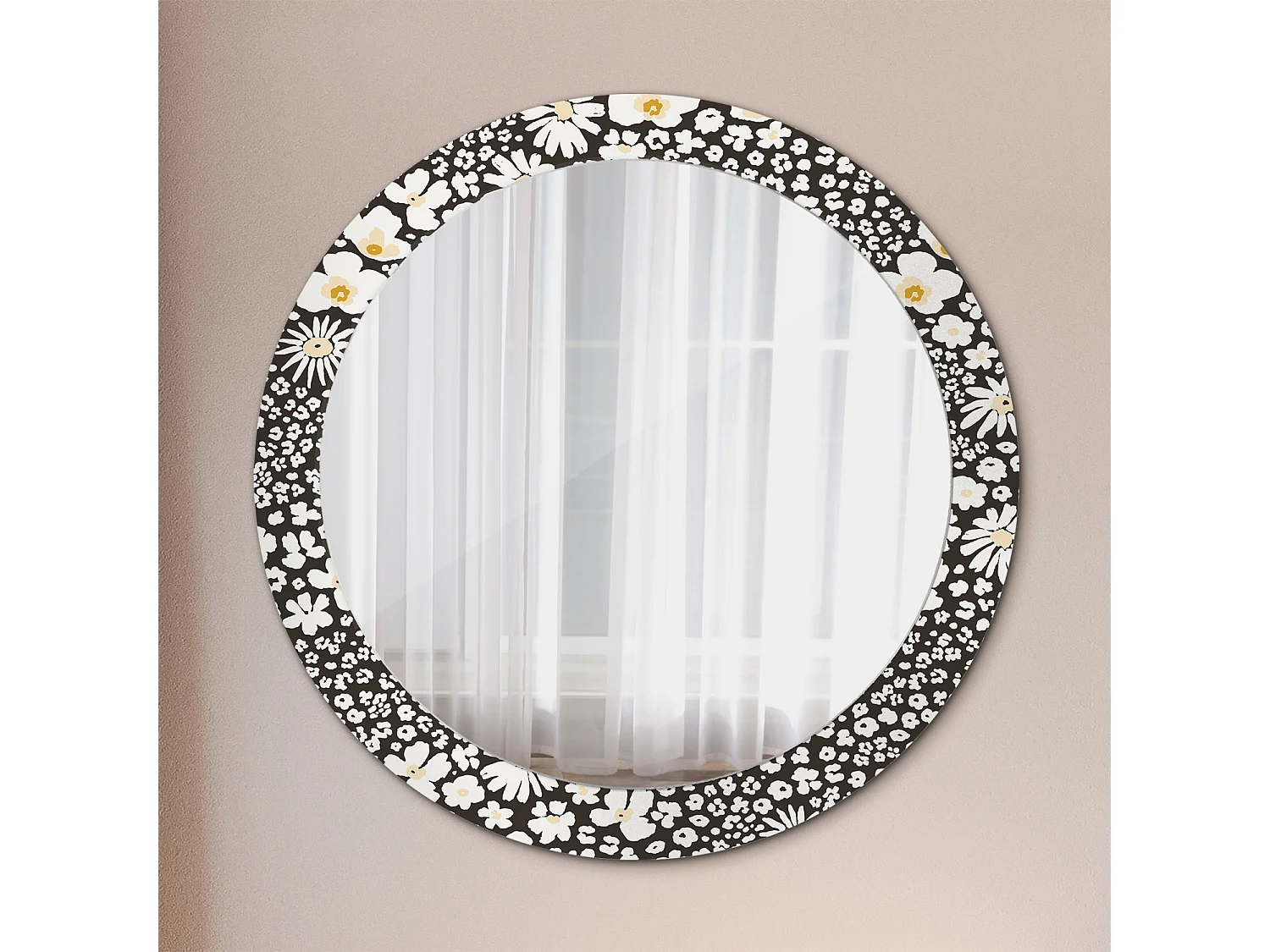 Miroir rond décoratif - Marguerites - 80 cm