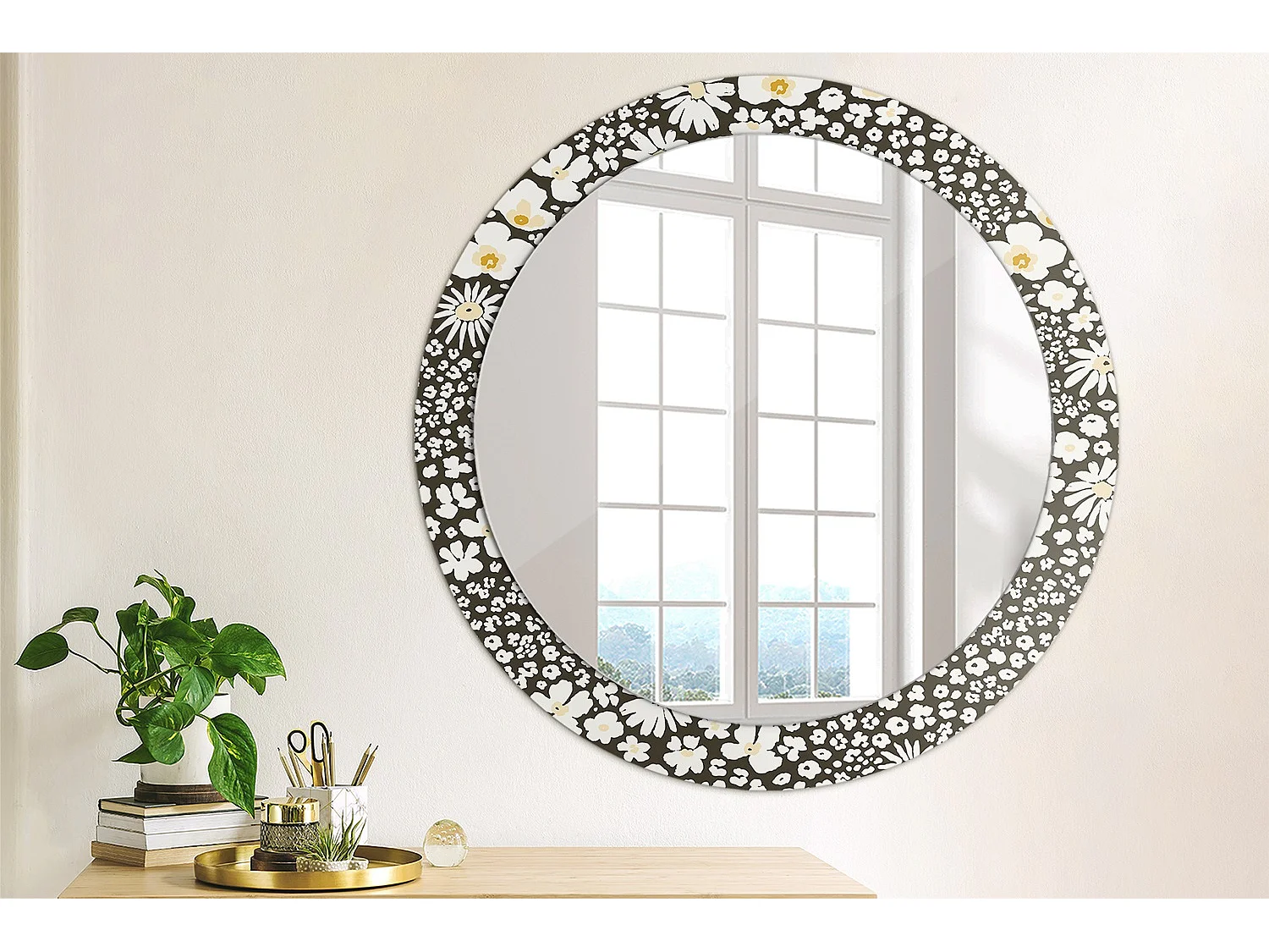 Miroir rond décoratif - Marguerites - 80 cm