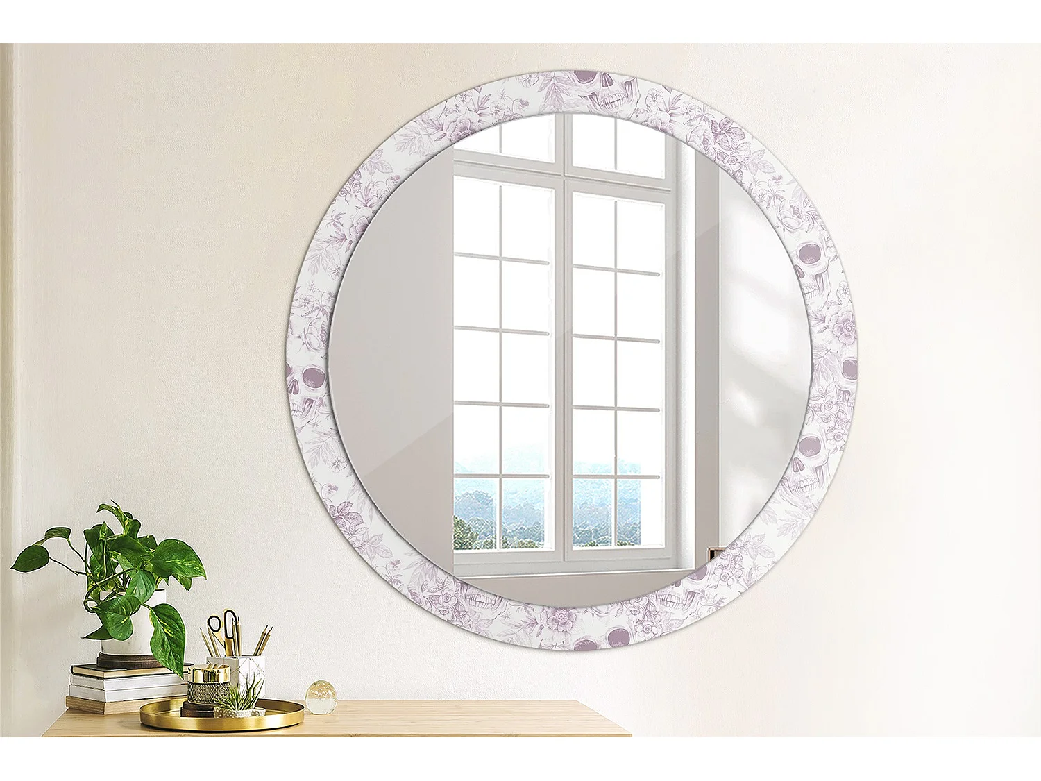 Runder dekorativer Spiegel - Totenköpfe - 90 cm