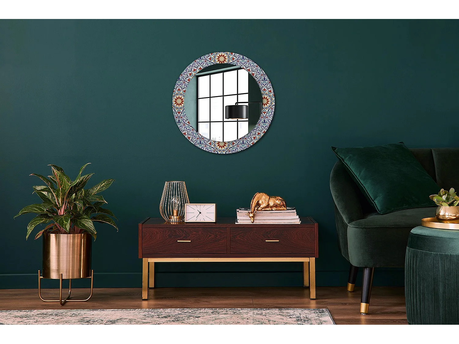 Miroir rond décoratif - Composition orientale - 70 cm
