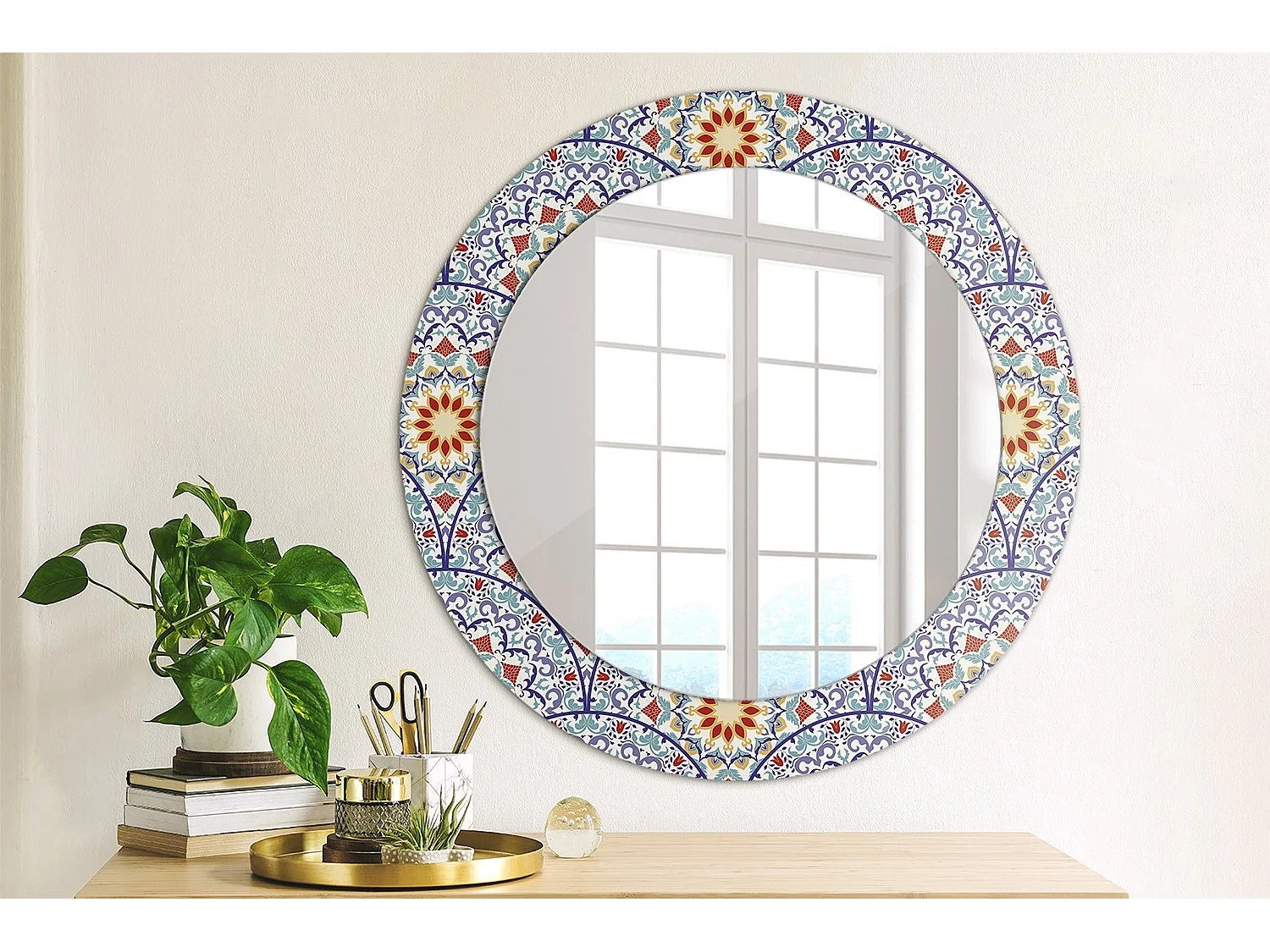 Miroir rond décoratif - Composition orientale - 70 cm