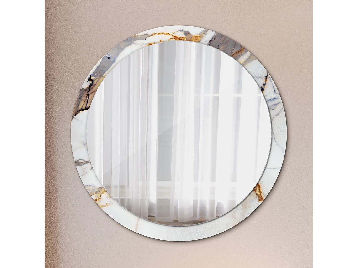 Miroir rond décoratif - Marbre blanc - 100 cm