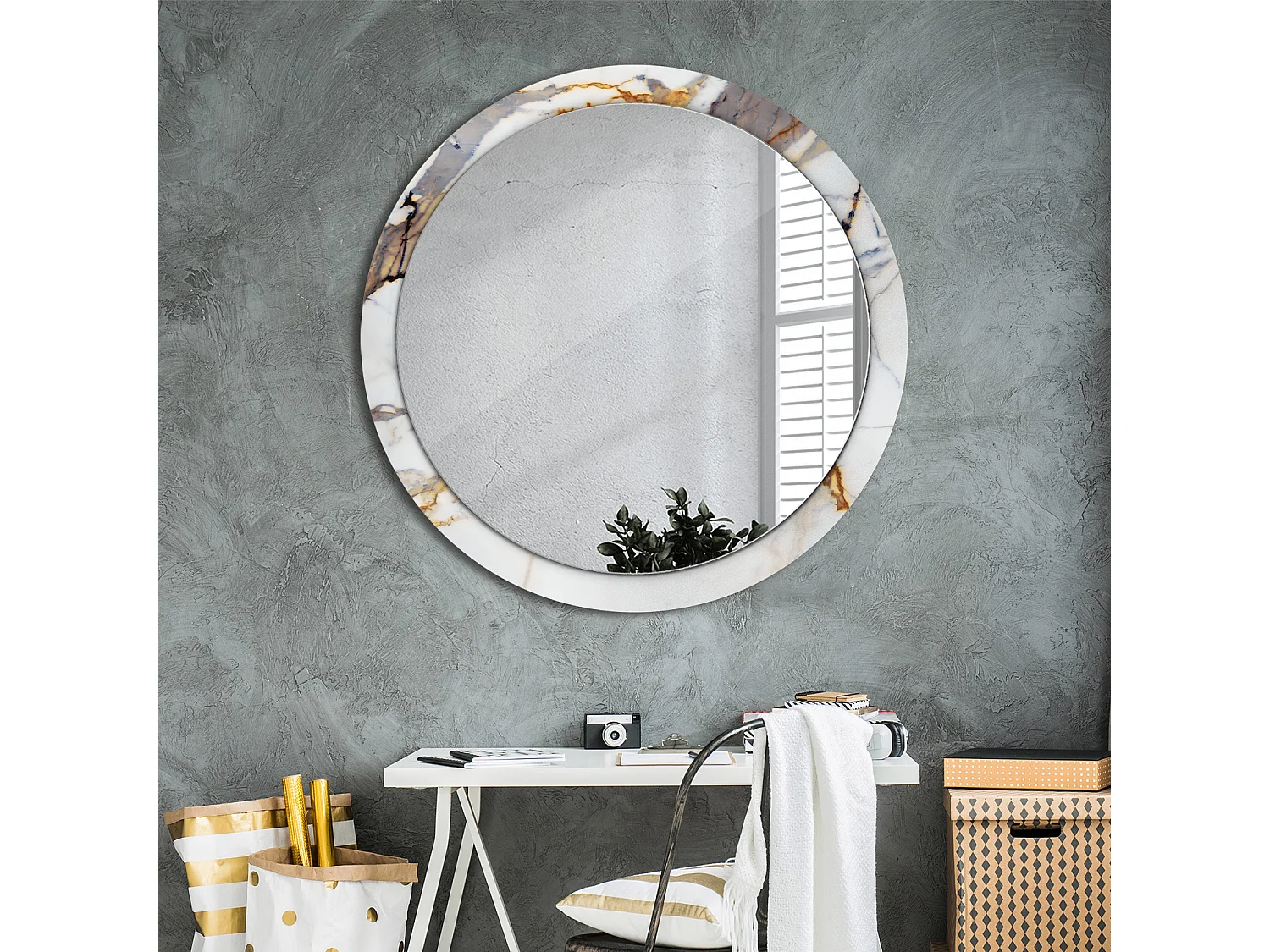 Ronde decoratieve spiegel - Wit marmer - 100 cm