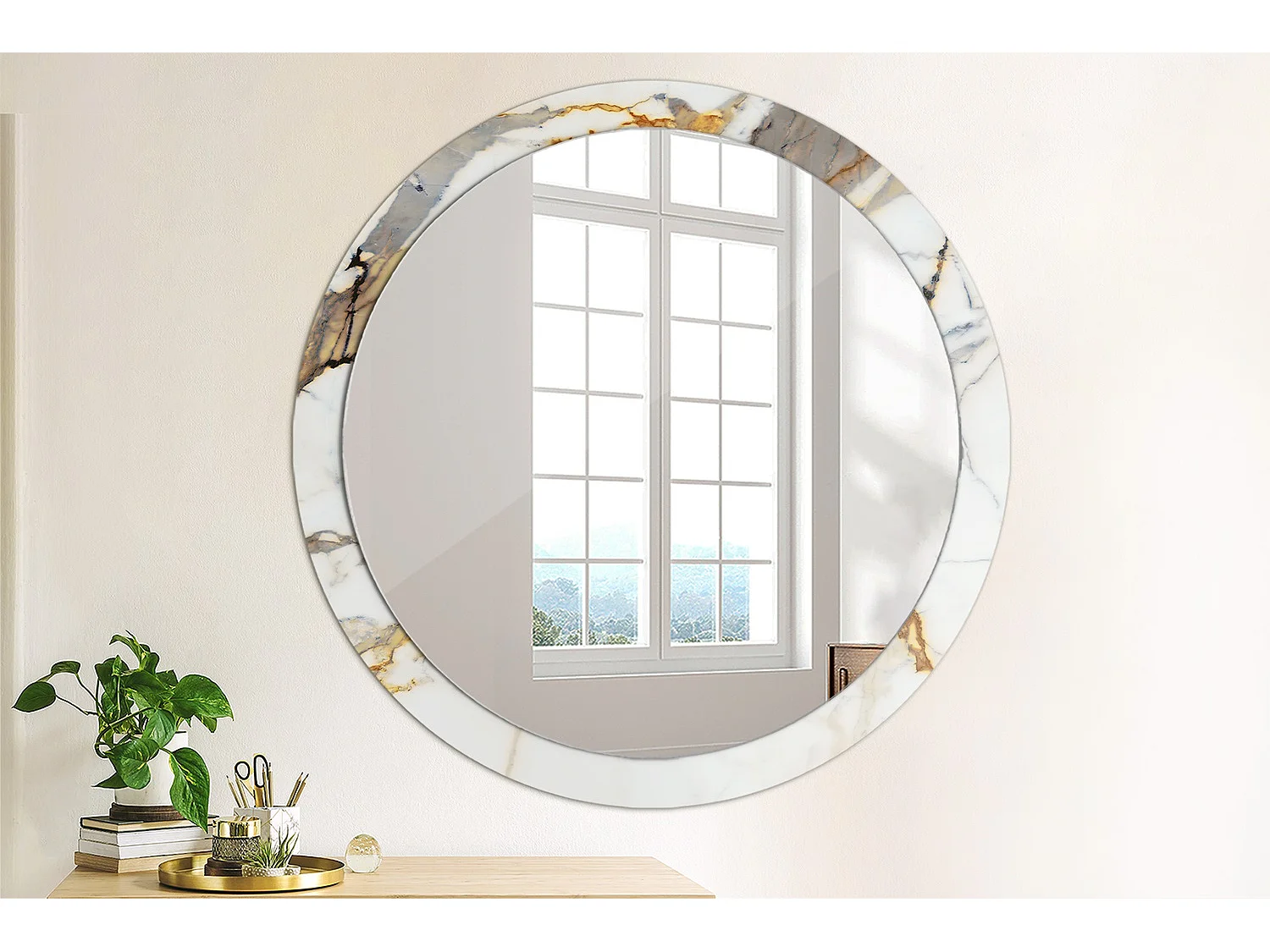 Ronde decoratieve spiegel - Wit marmer - 100 cm