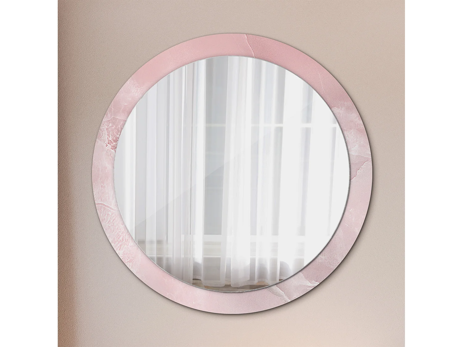 Runder dekorativer Spiegel - Rosa Stein - 90 cm