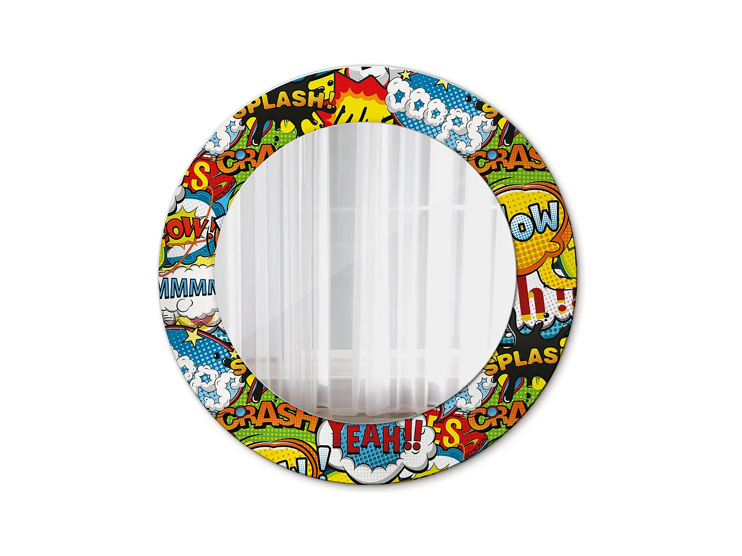 Miroir rond décoratif - Motif style bande dessinée - 50 cm
