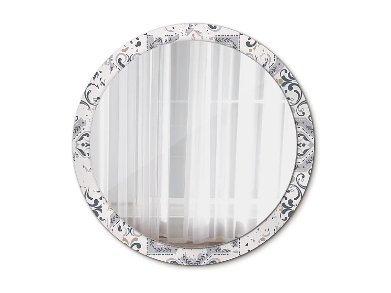 Decoratieve ronde spiegel - retro tegels - 100 cm