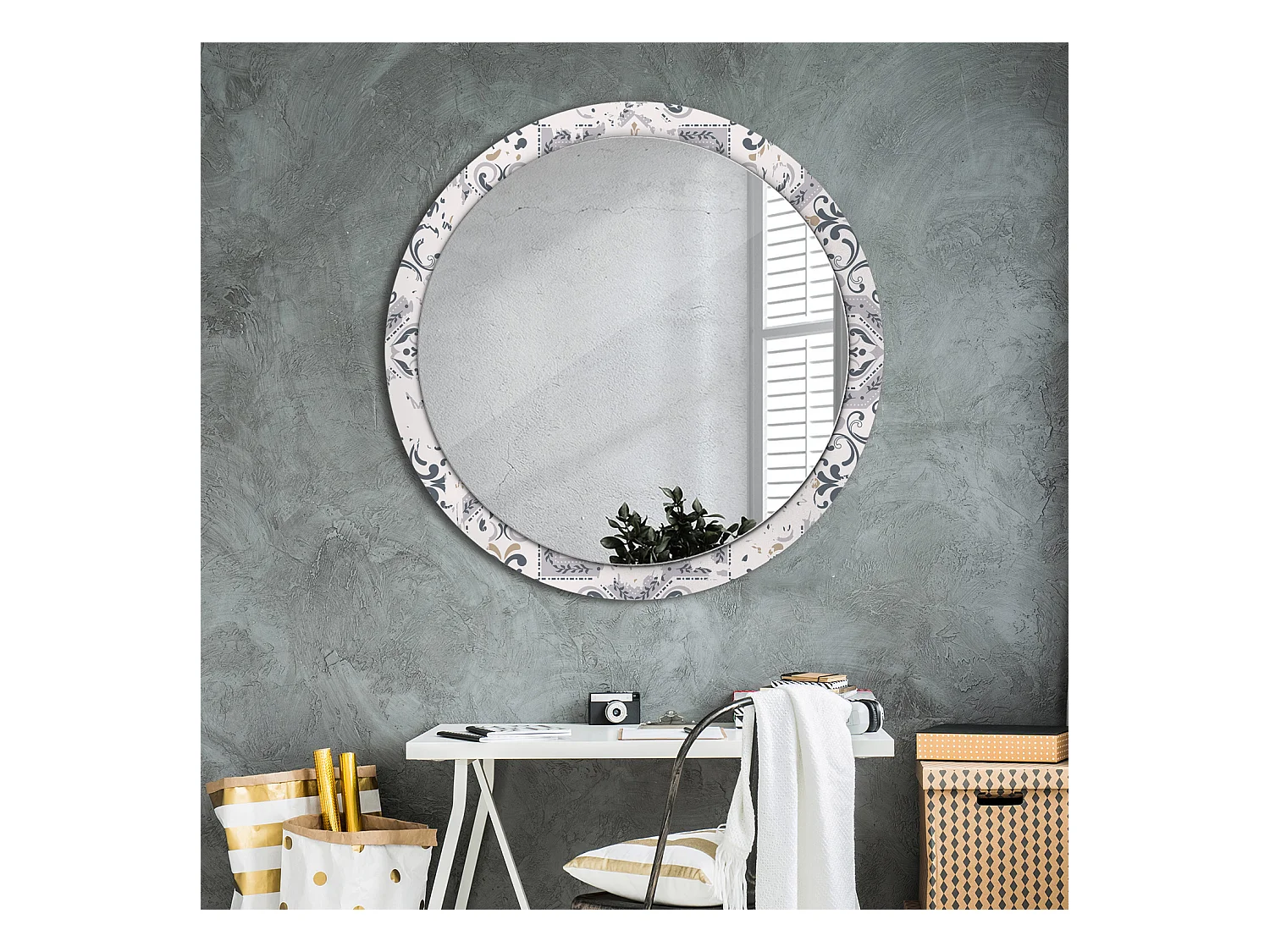 Miroir rond décoratif - Carrelage Rétro - 100 cm