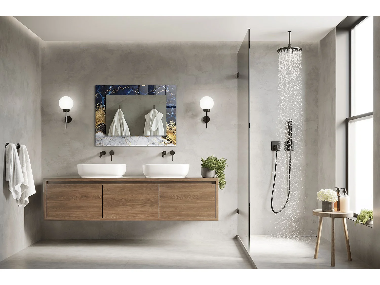 Miroir décoratif avec cadre en marbre abstrait 80 x 60 cm