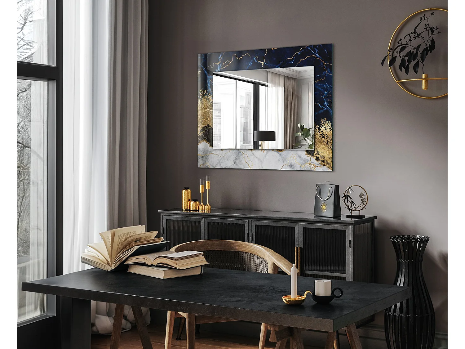 Dekorativer Spiegel mit abstraktem Marmorrahmen 80 x 60 cm