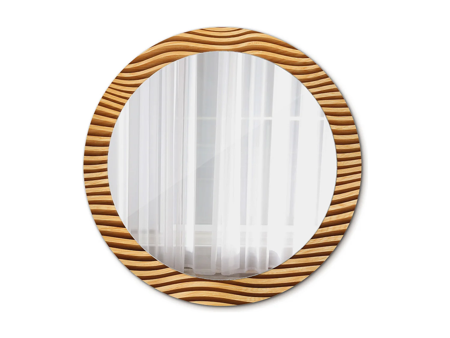 Decoratieve ronde spiegel - houten golf - 80 cm