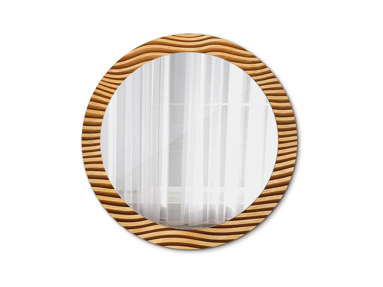 Miroir rond décoratif - Vague en bois - 80 cm