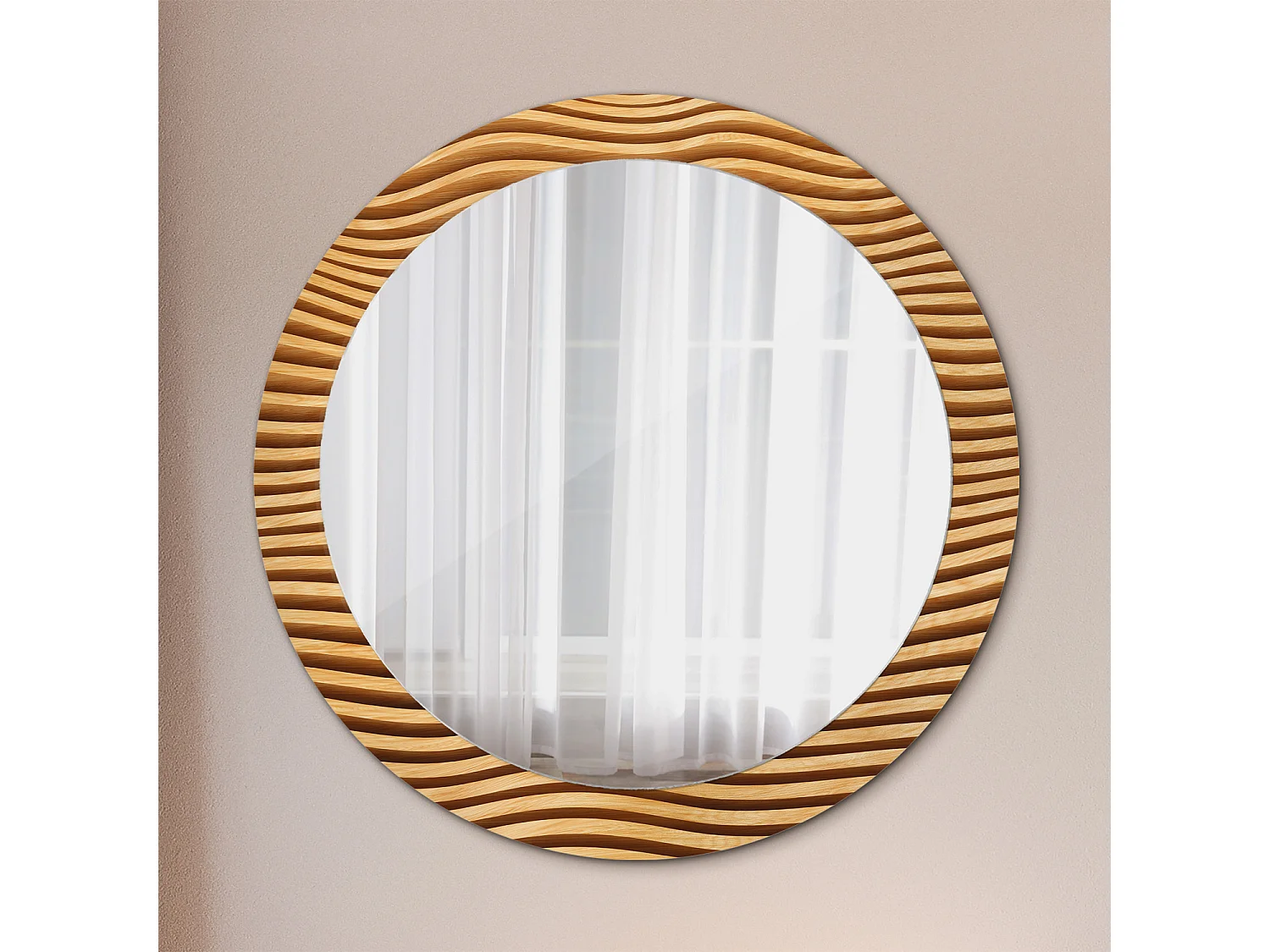 Decoratieve ronde spiegel - houten golf - 80 cm