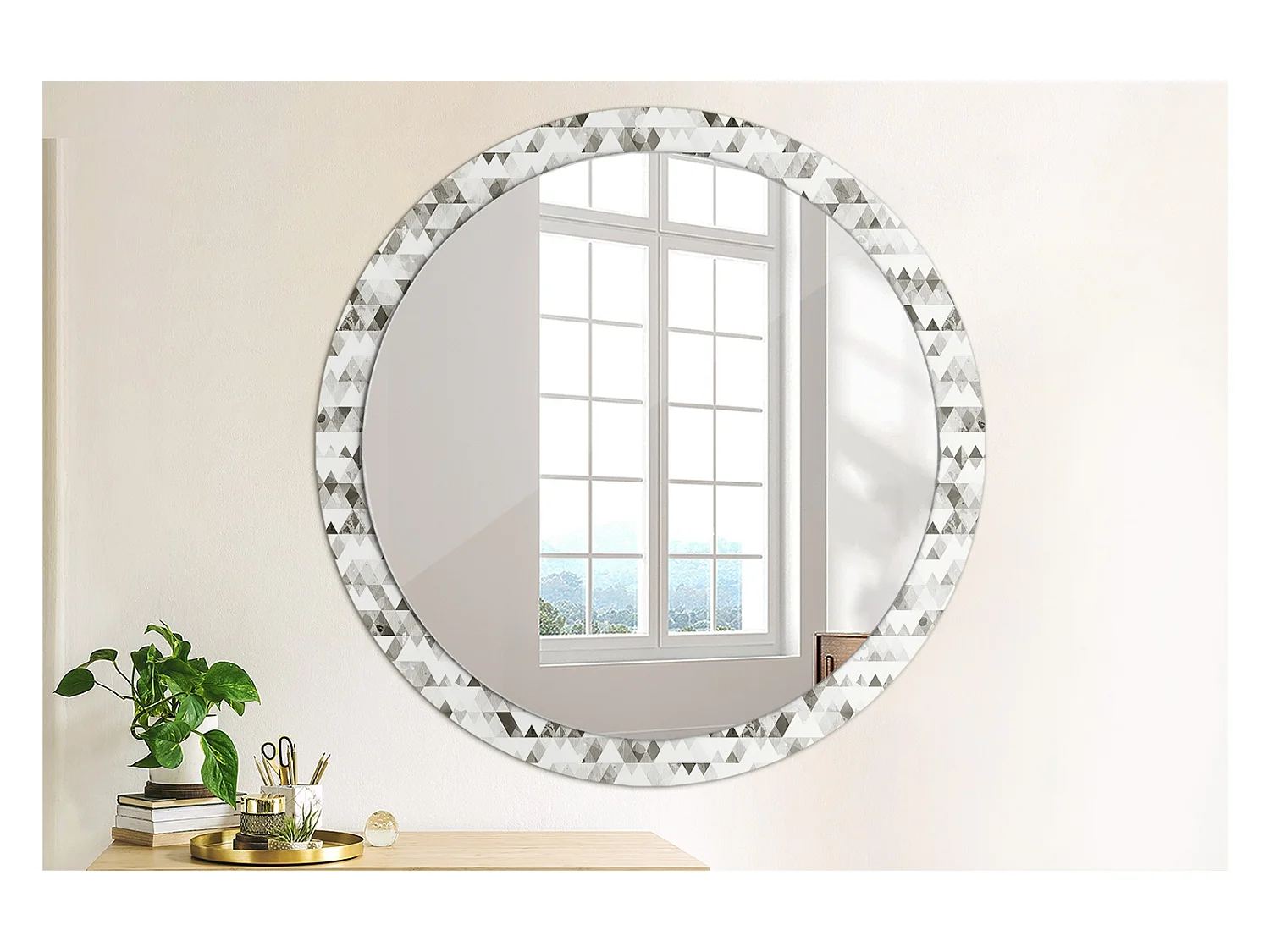 Miroir rond décoratif - Triangles - 100 cm