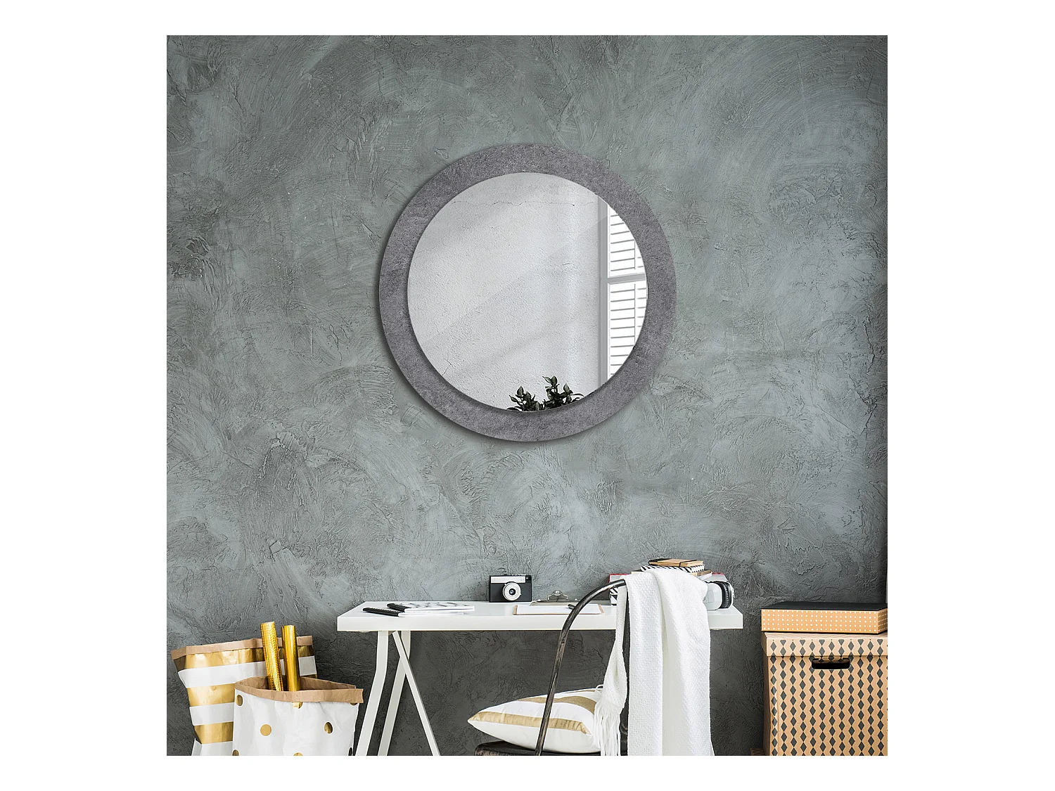 Miroir rond décoratif - Texture béton - 70 cm