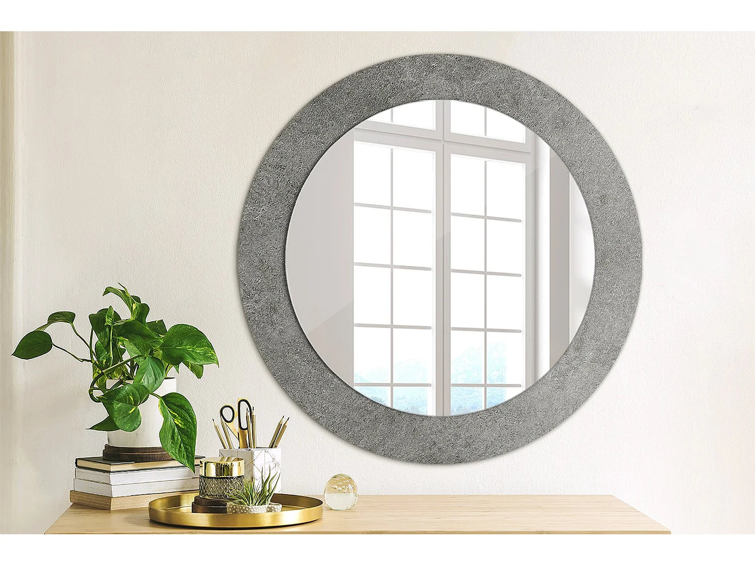 Ronde decoratieve spiegel - betonstructuur - 60 cm