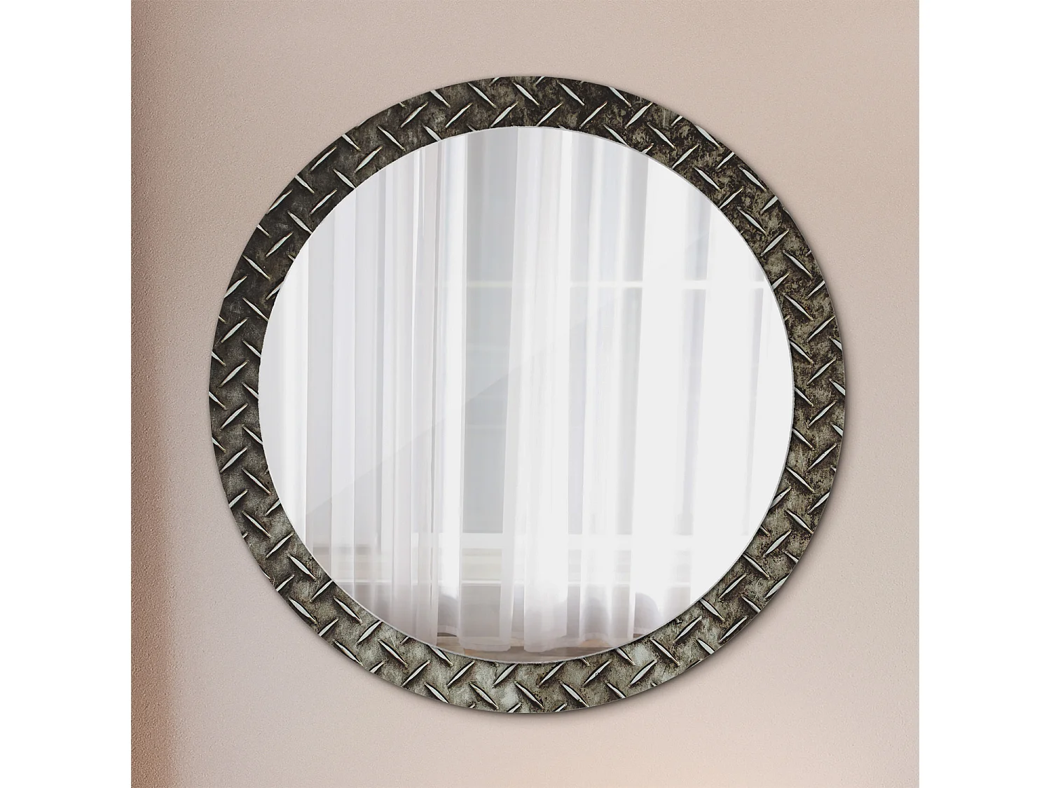 Dekorativer runder Spiegel - Stahlstruktur - 90 cm