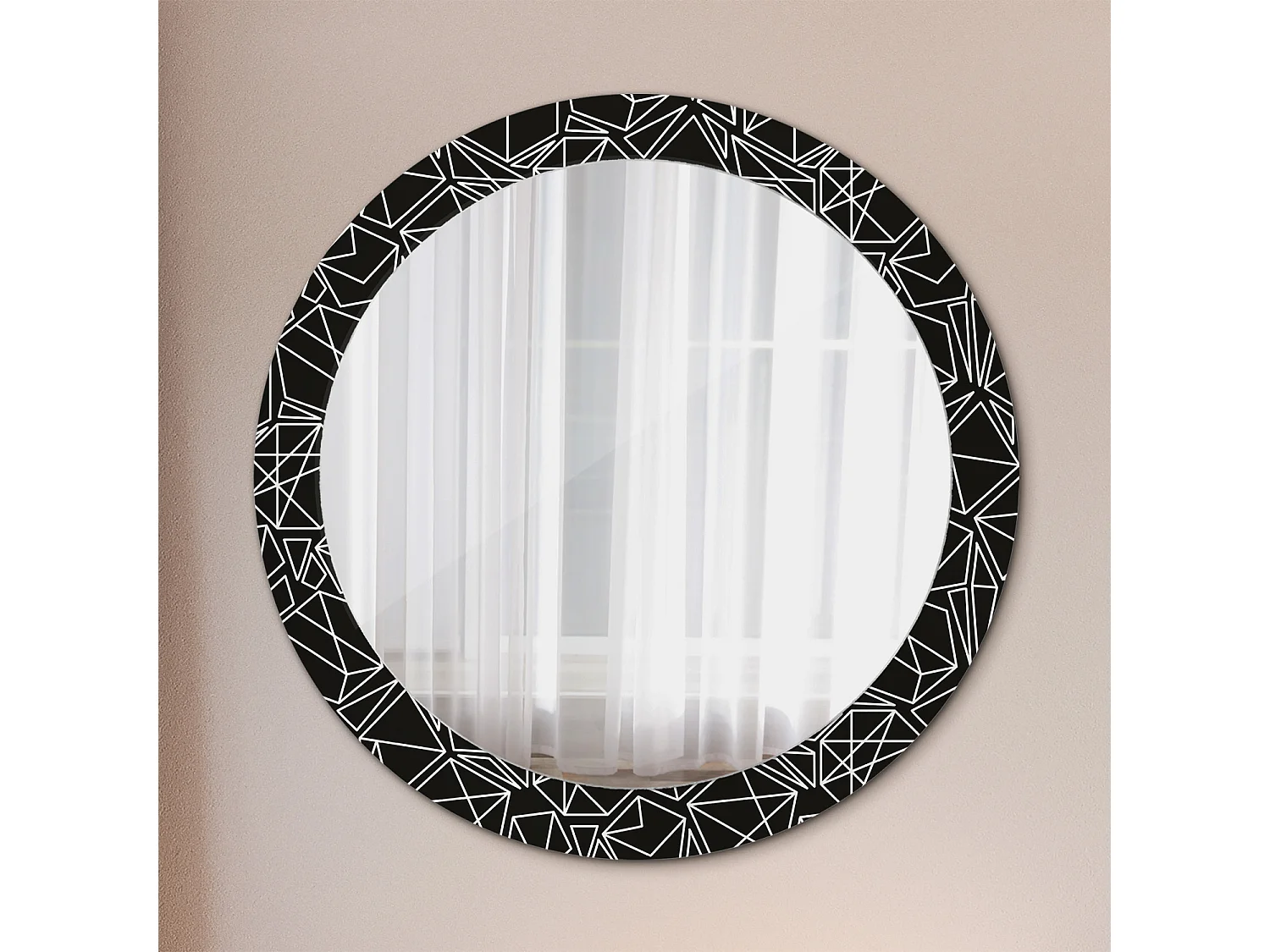 Miroir rond décoratif - Motif géométrique - 80 cm