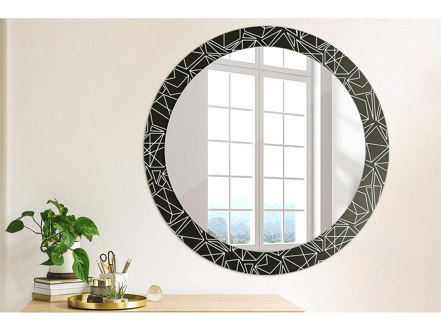 Miroir rond décoratif - Motif géométrique - 80 cm
