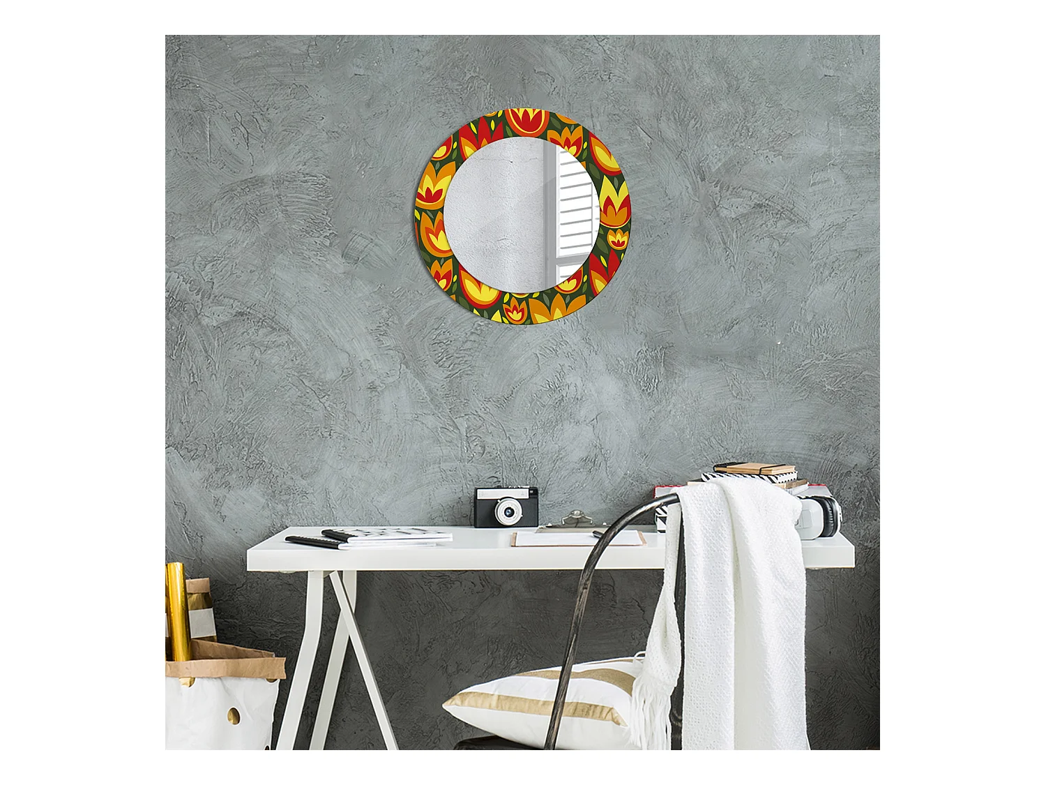 Miroir rond décoratif - Tulipes rétro - 50 cm