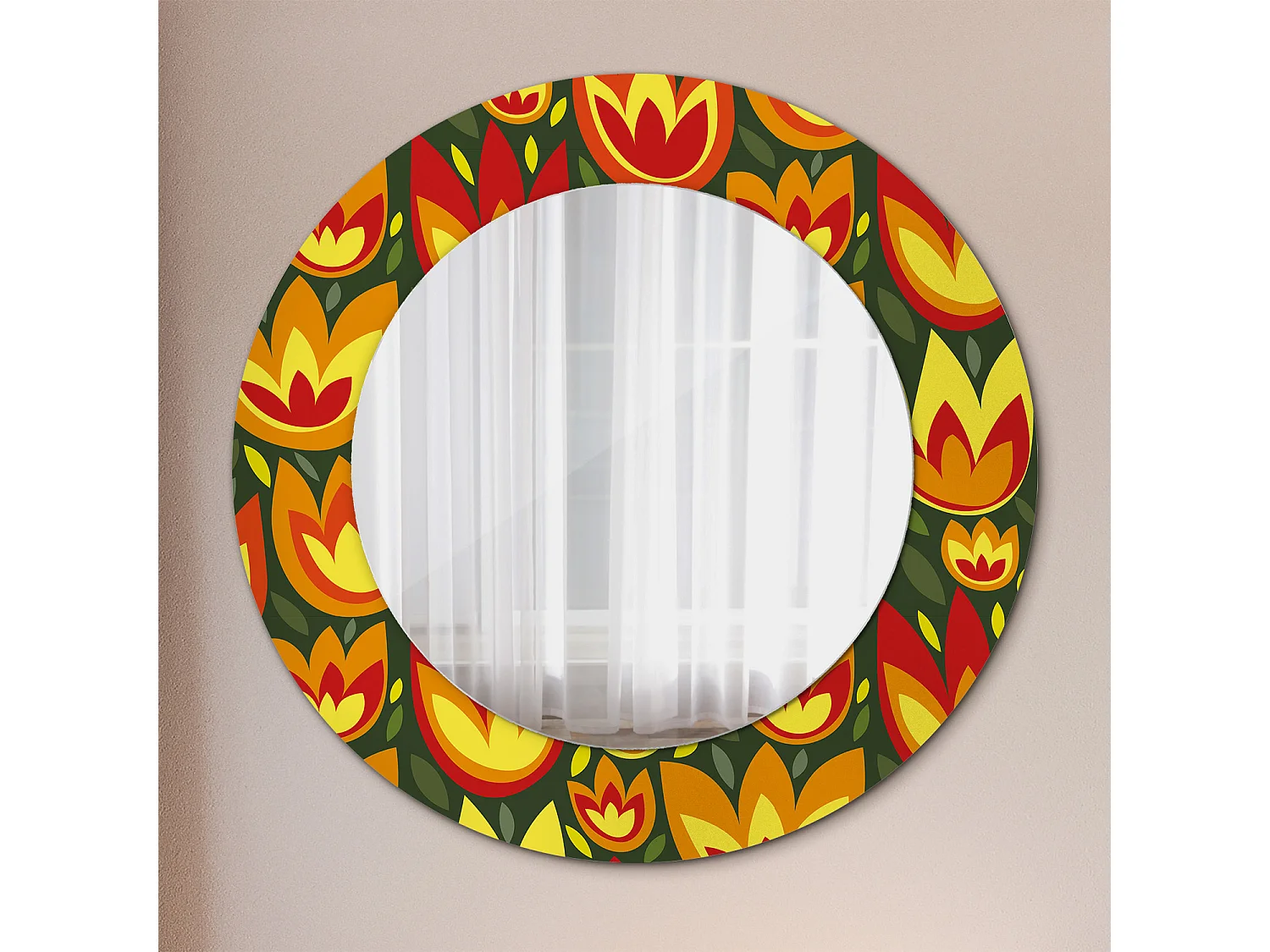 Runder dekorativer Spiegel - Retro-Tulpen - 50 cm