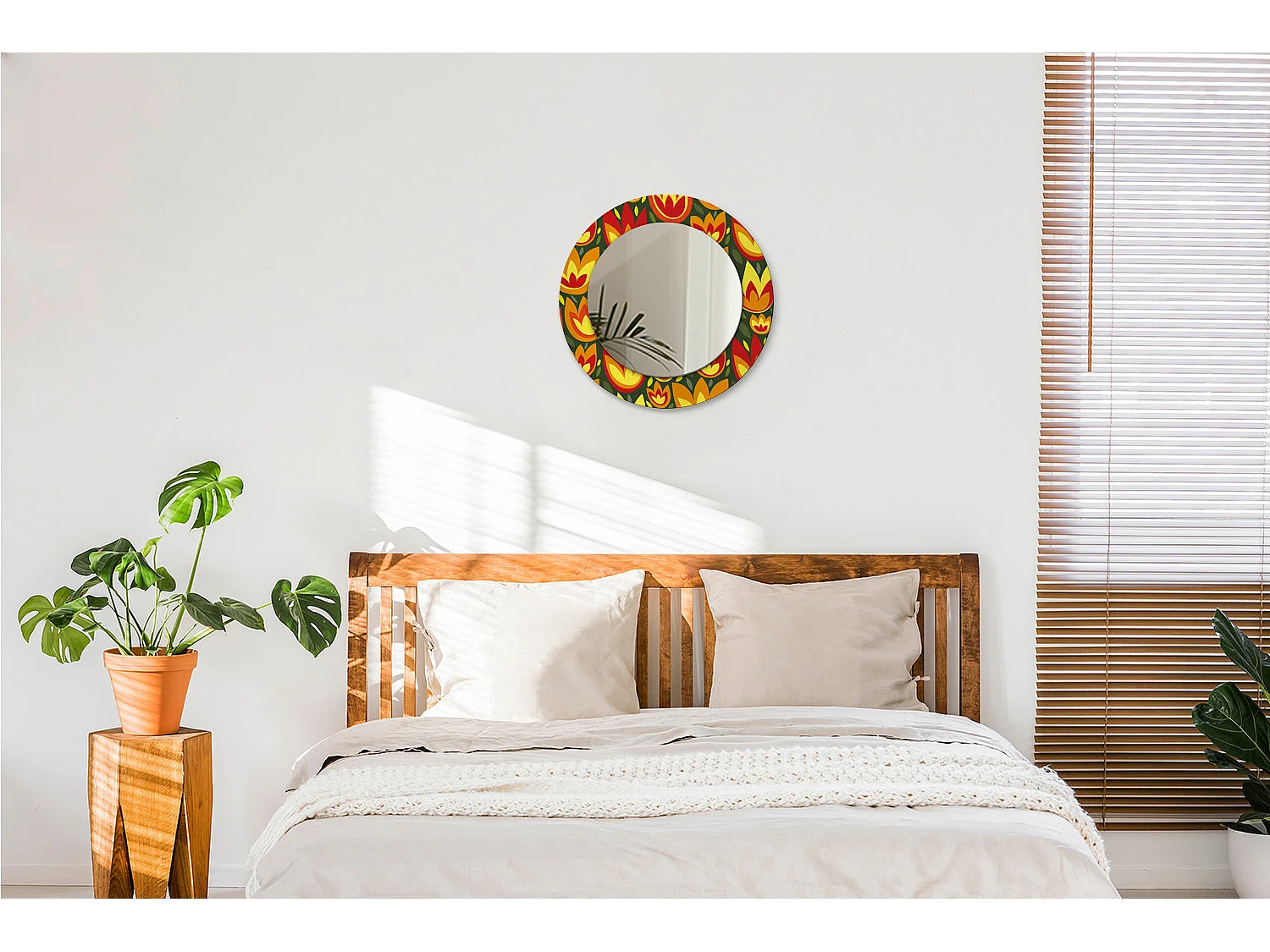 Runder dekorativer Spiegel - Retro-Tulpen - 50 cm