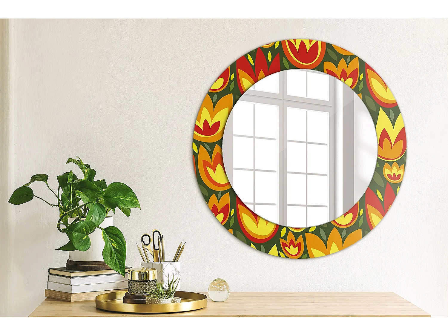 Runder dekorativer Spiegel - Retro-Tulpen - 50 cm