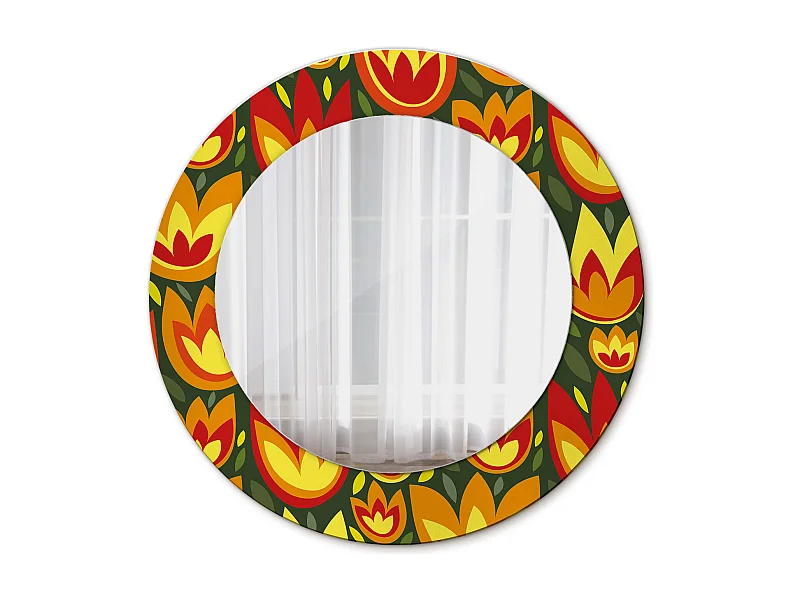 Runder dekorativer Spiegel - Retro-Tulpen - 50 cm