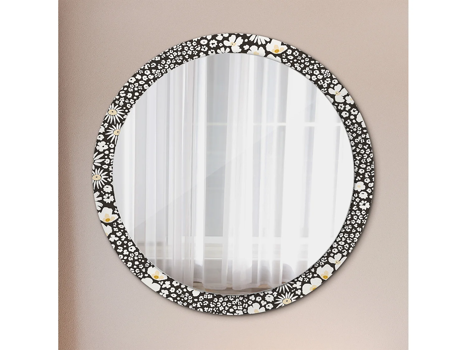 Miroir rond décoratif - Marguerites - 100 cm