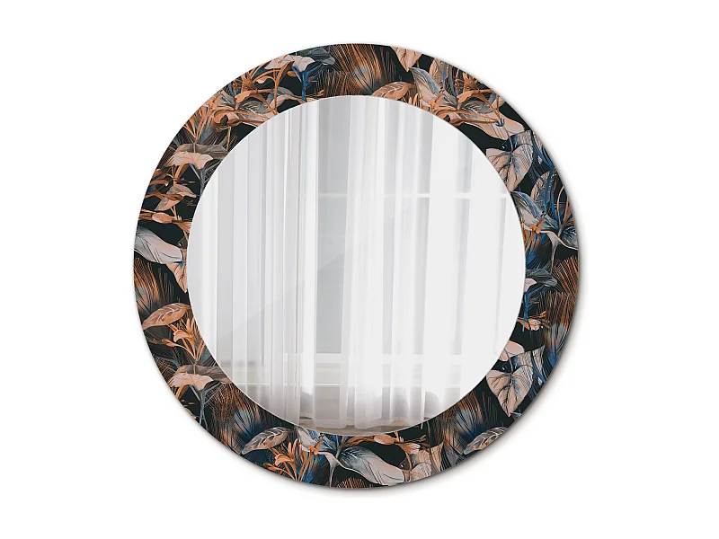 Ronde Decoratieve Spiegel – Donkere Tropische Bladeren – 60cm