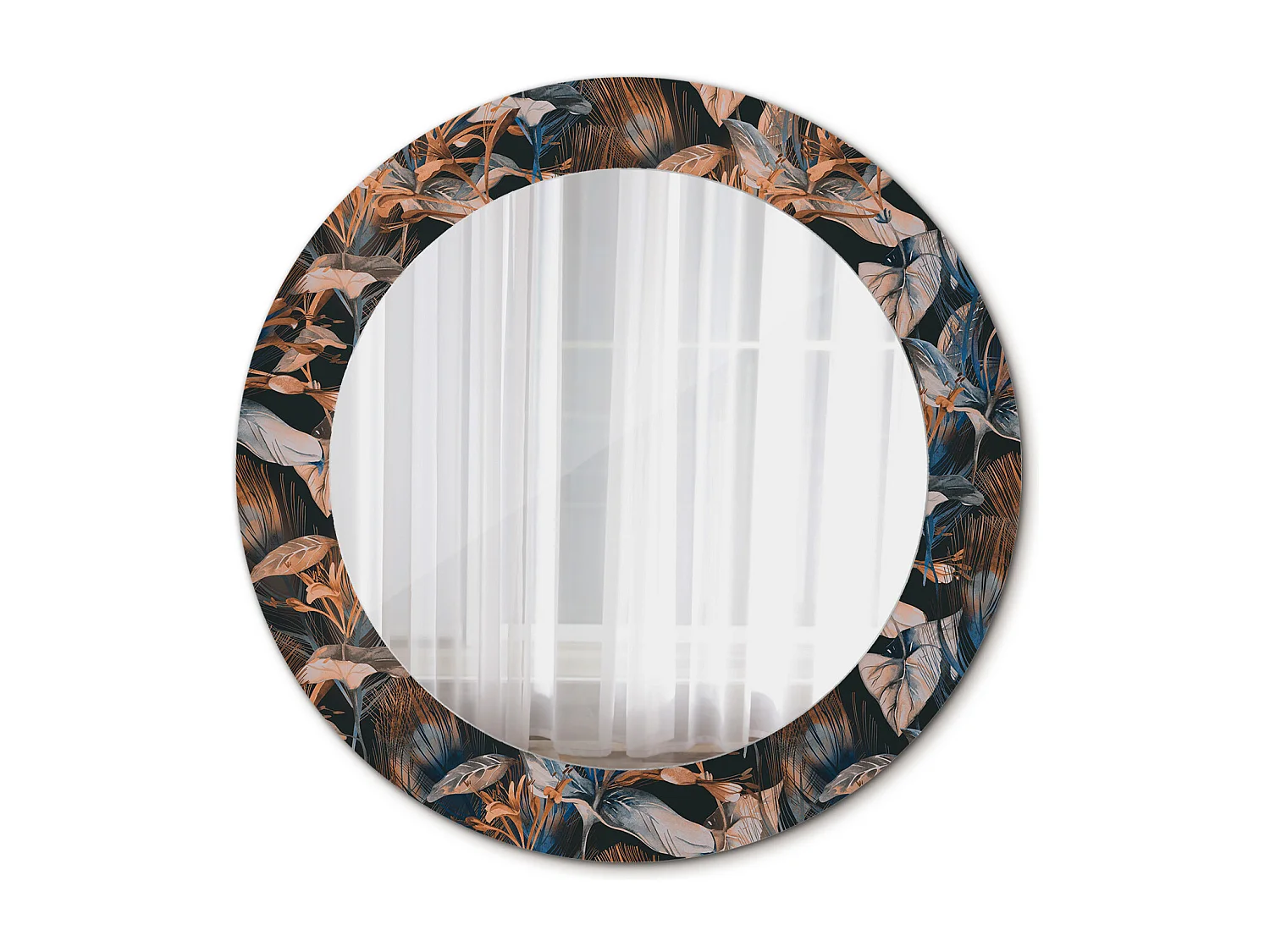 Ronde Decoratieve Spiegel – Donkere Tropische Bladeren – 60cm