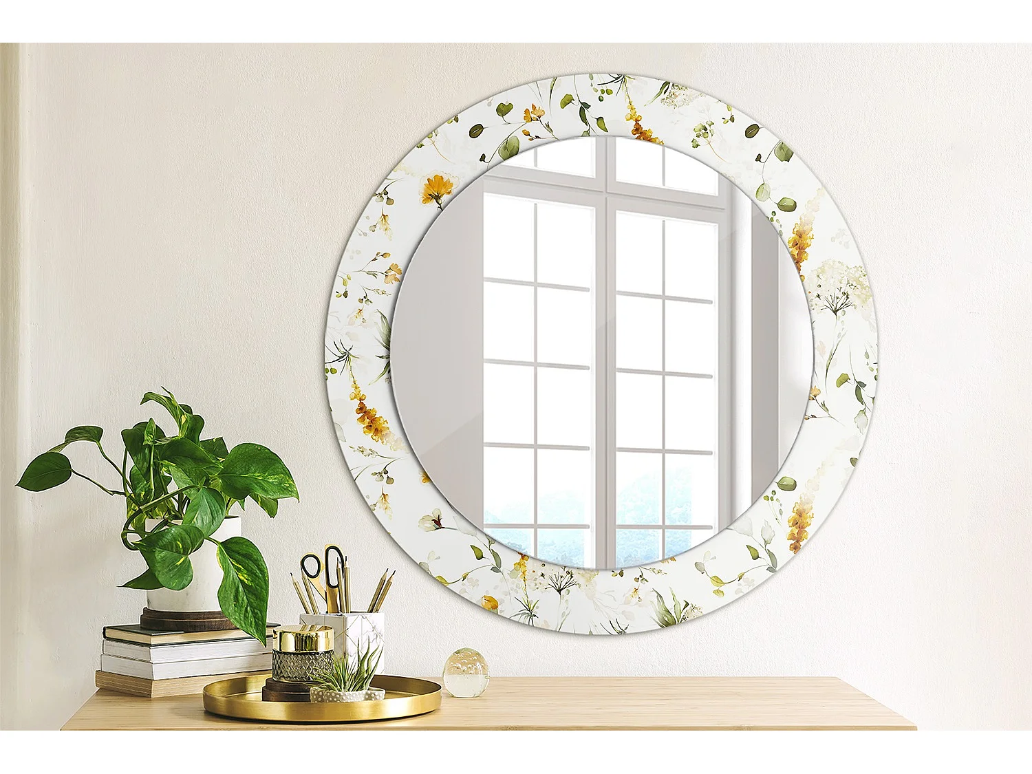 Ronde decoratieve spiegel - Wilde bloemen - 60 cm