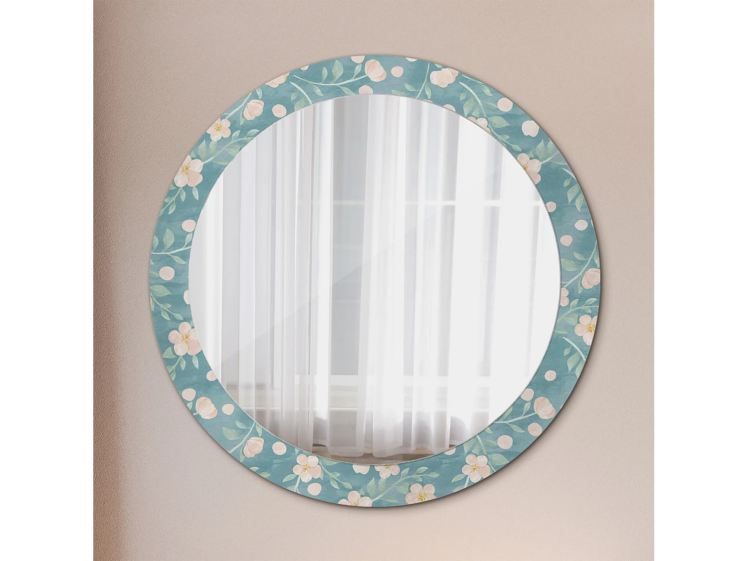 Miroir rond décoratif - Motif floral - 80 cm