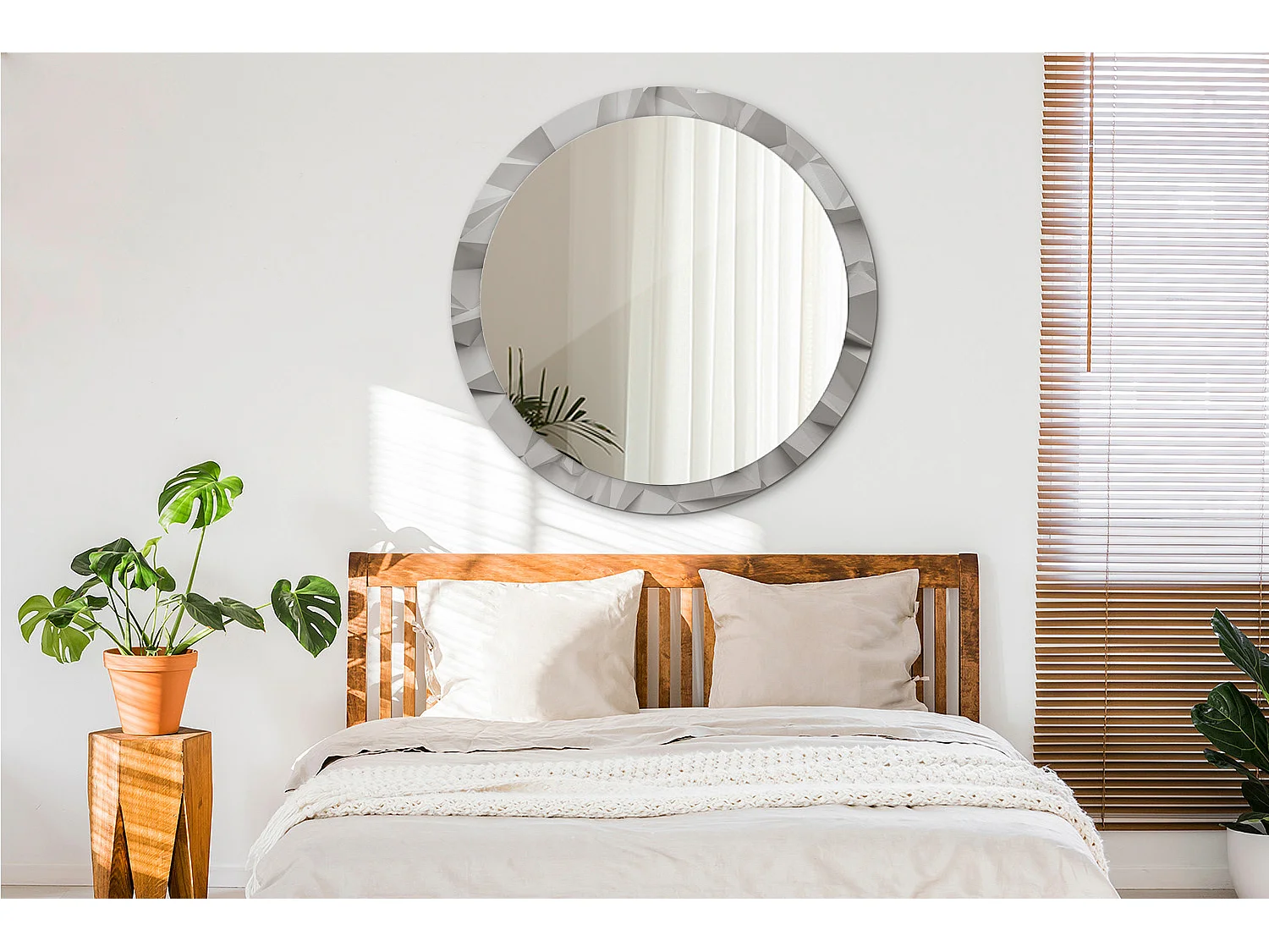 Ronde decoratieve spiegel - Abstract wit glas - 100 cm