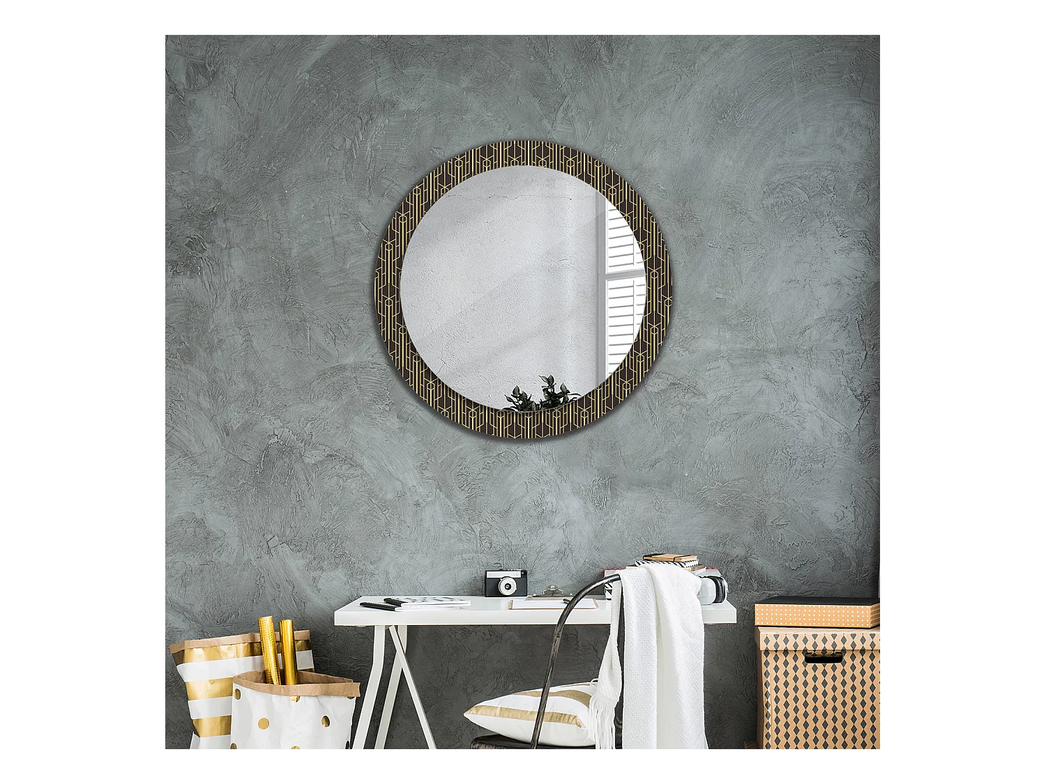 Dekorativer runder Spiegel - Vintage-Geometrie - 80 cm