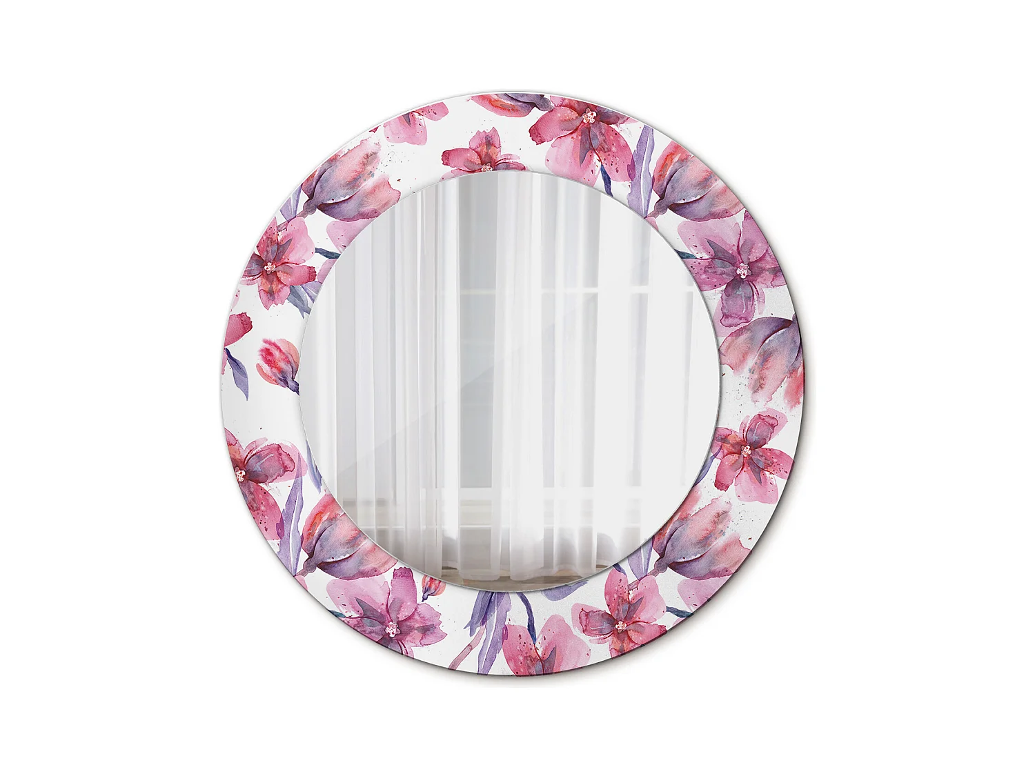 Decoratieve ronde spiegel - aquarelbloemen - 50 cm
