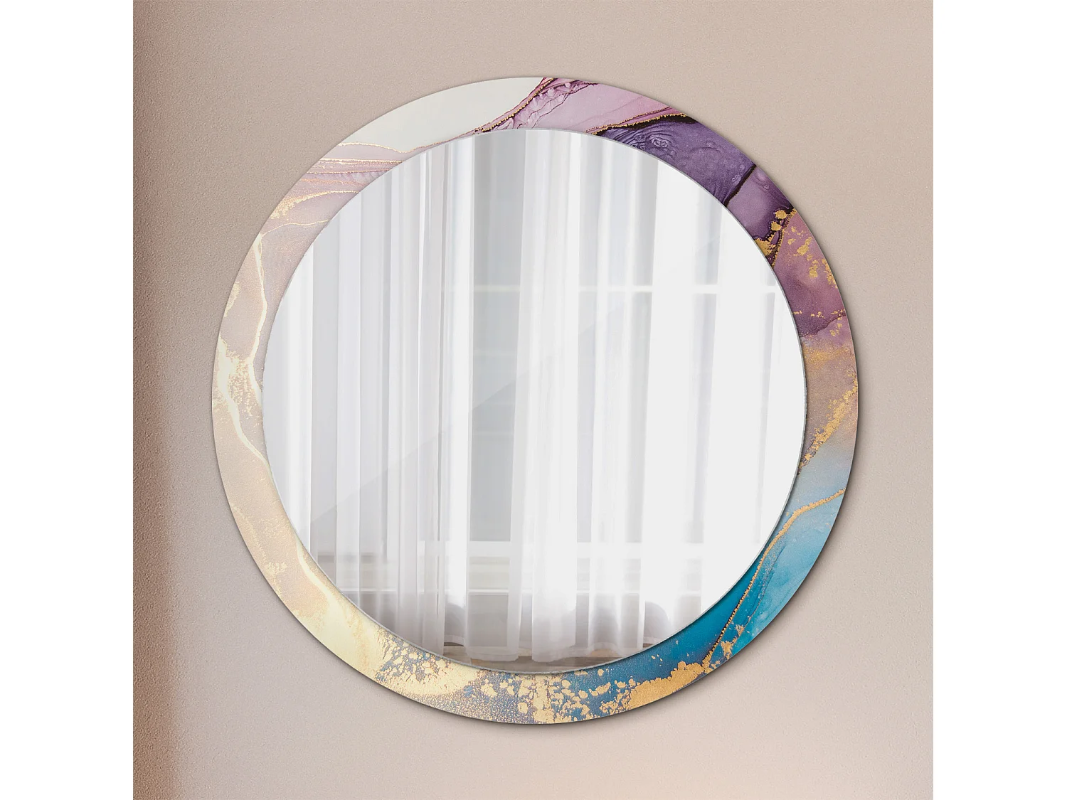 Miroir rond décoratif - Pierre de marbre - 90 cm