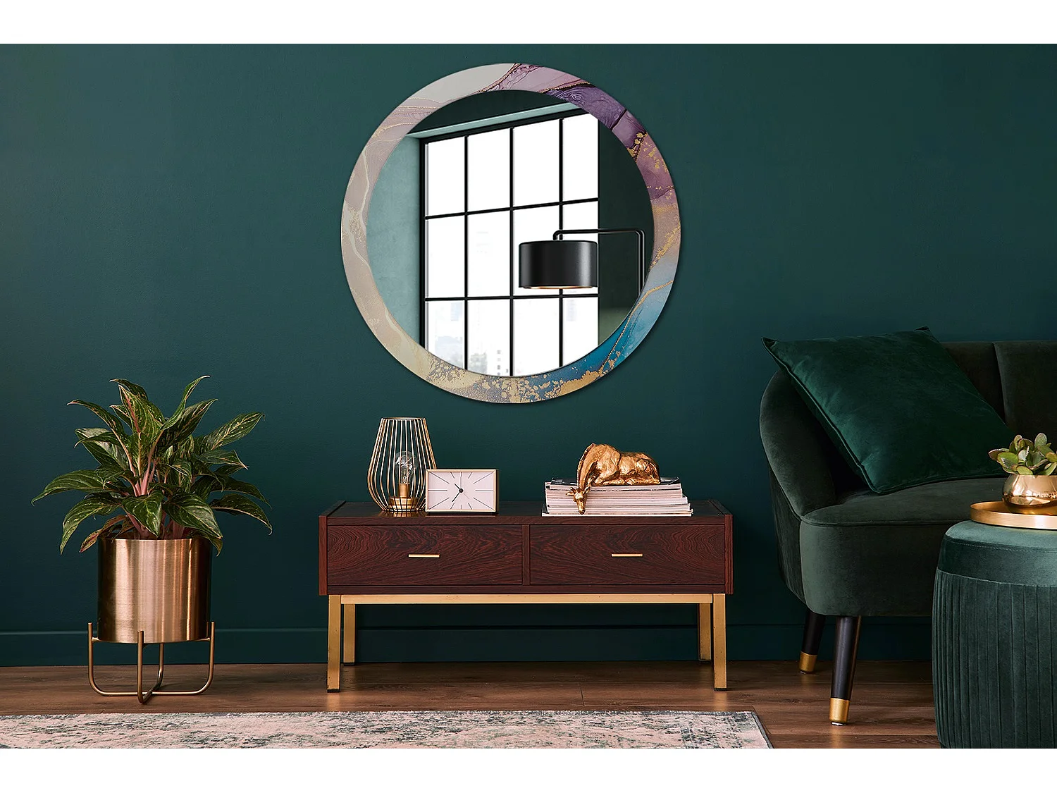 Miroir rond décoratif - Pierre de marbre - 90 cm
