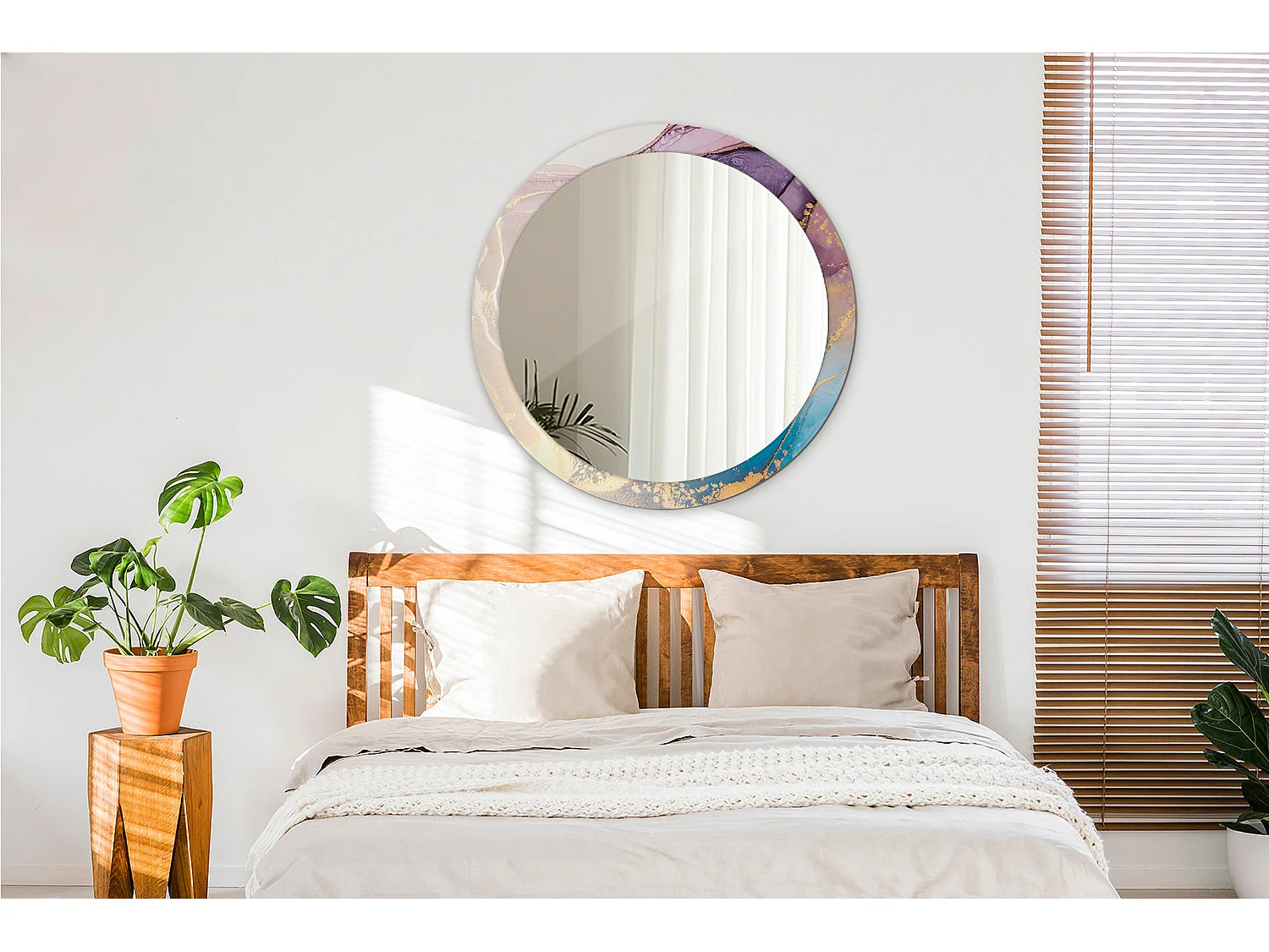 Miroir rond décoratif - Pierre de marbre - 90 cm