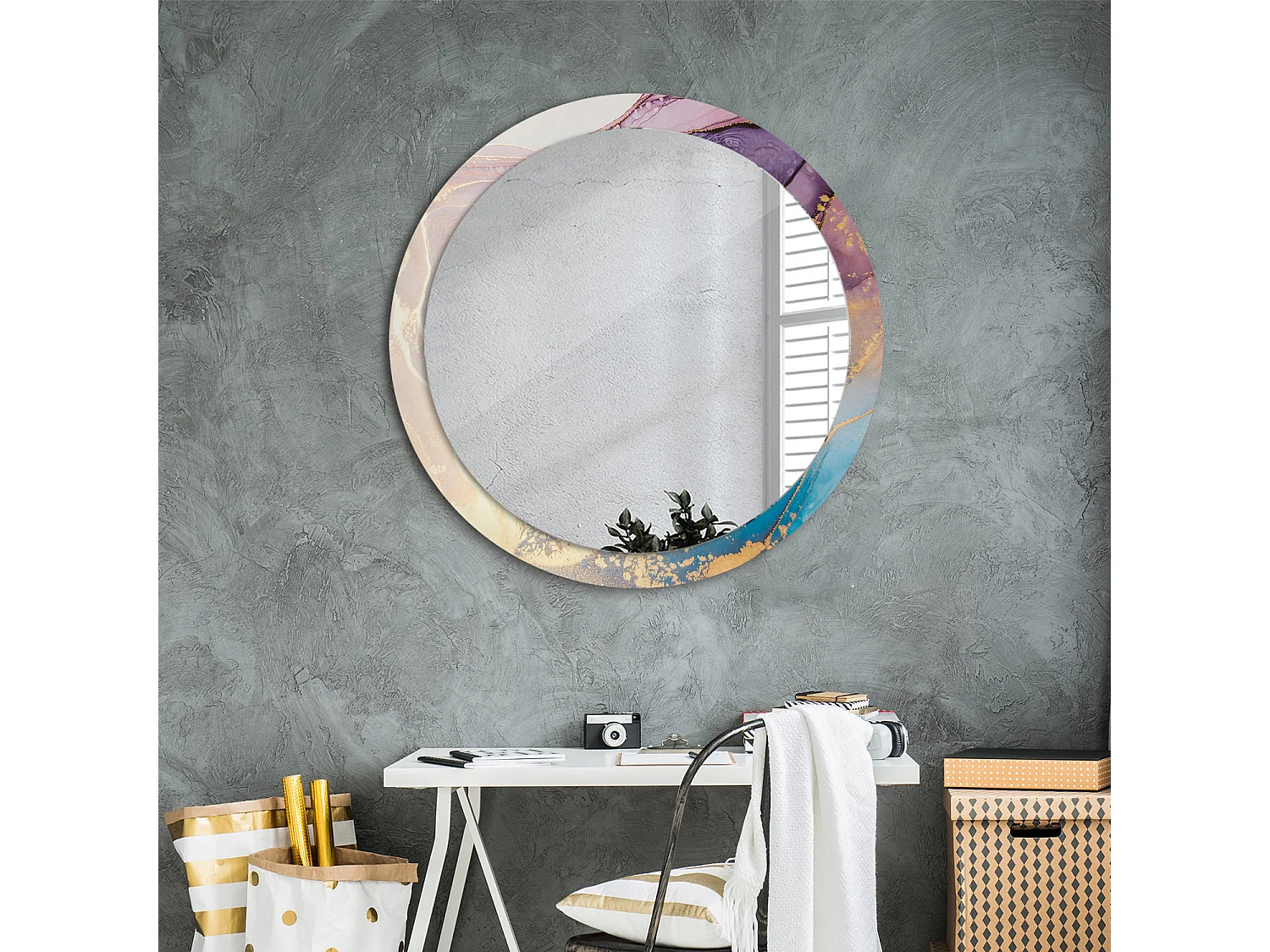 Miroir rond décoratif - Pierre de marbre - 90 cm