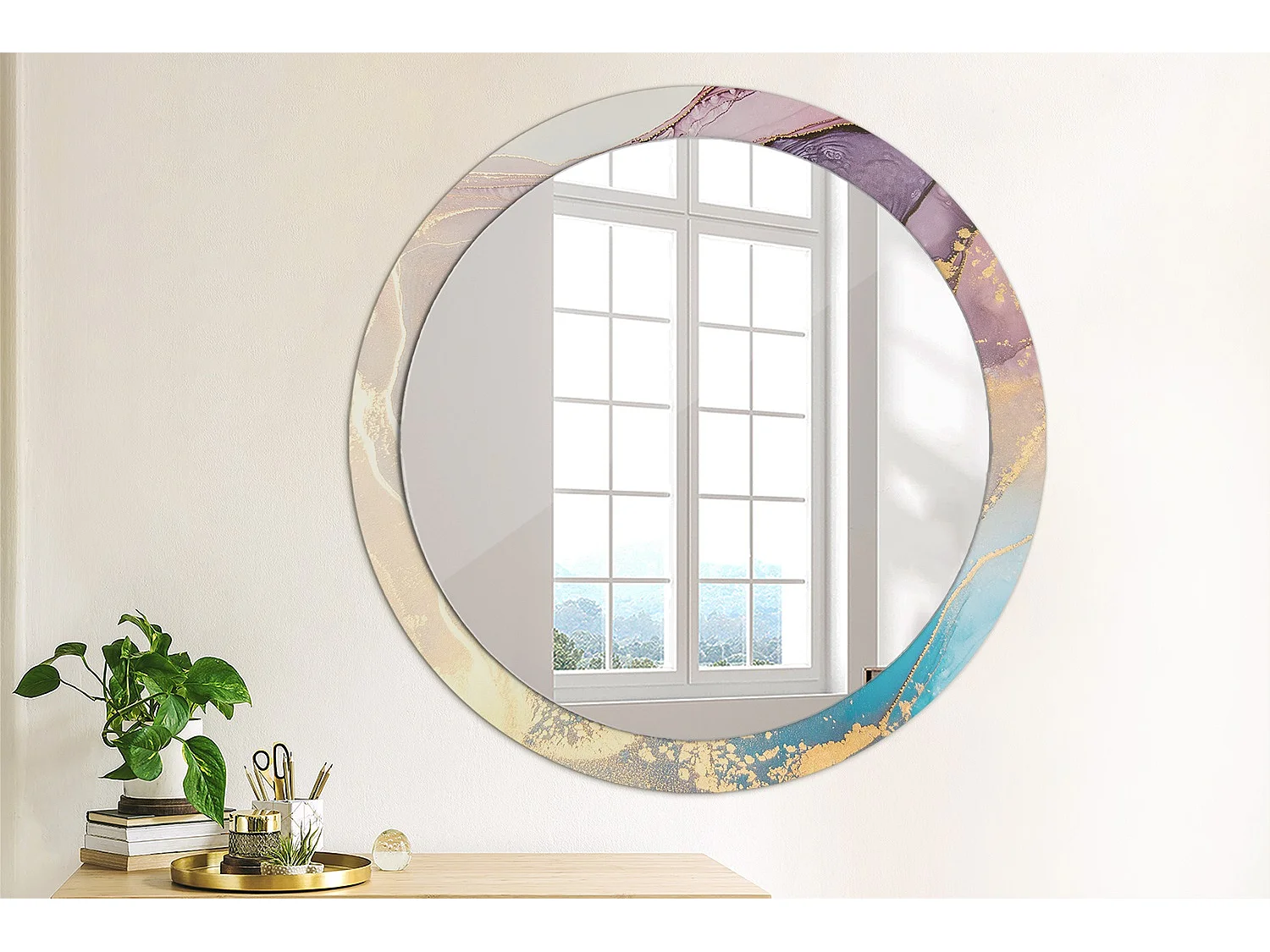 Specchio rotondo decorativo - Pietra di marmo - 90 cm