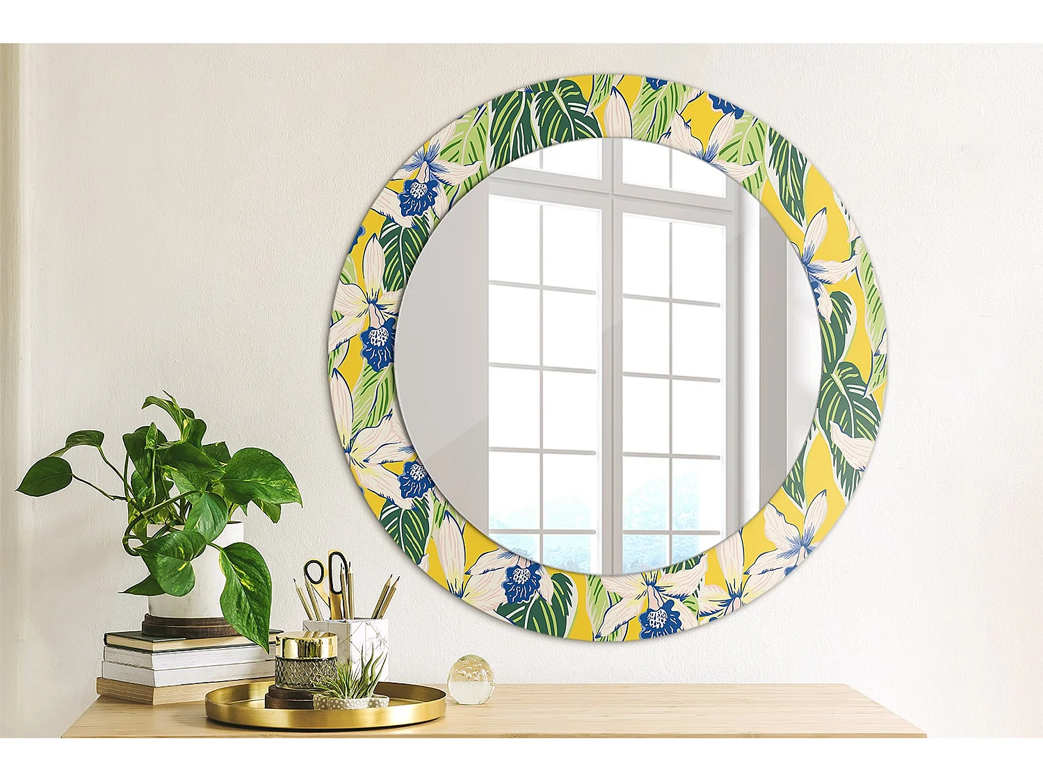 Ronde decoratieve spiegel - Orchideeën - 60 cm