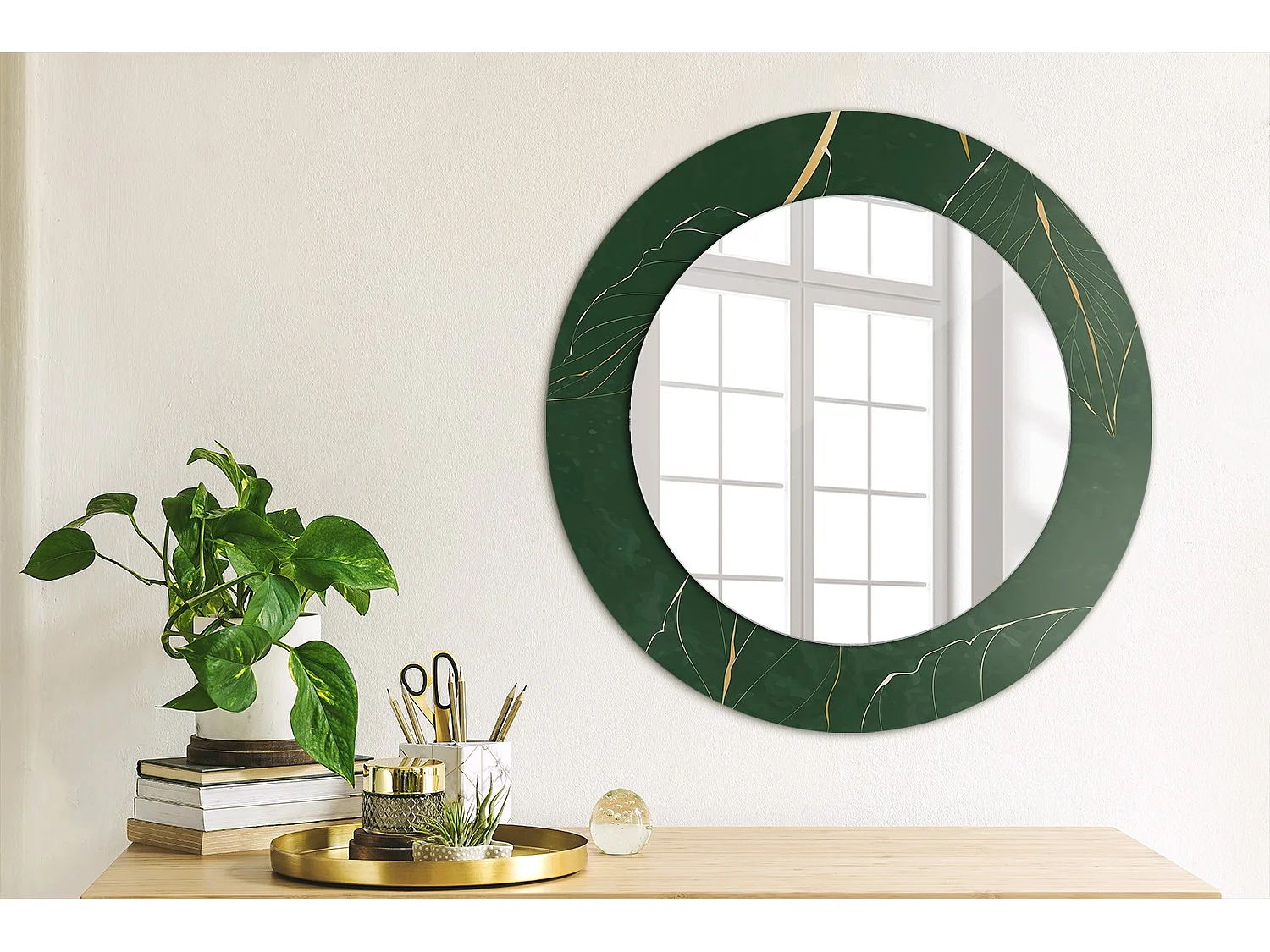 Ronde decoratieve spiegel - bladcontour - 50 cm