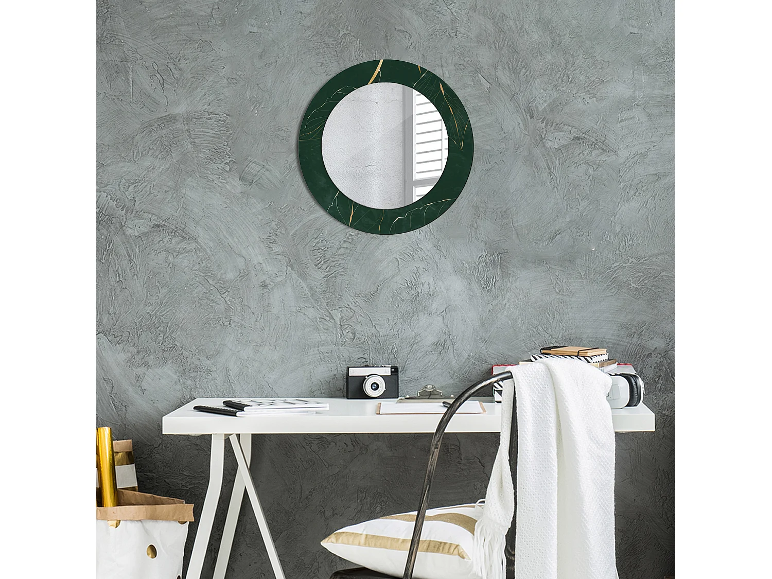 Ronde decoratieve spiegel - bladcontour - 50 cm