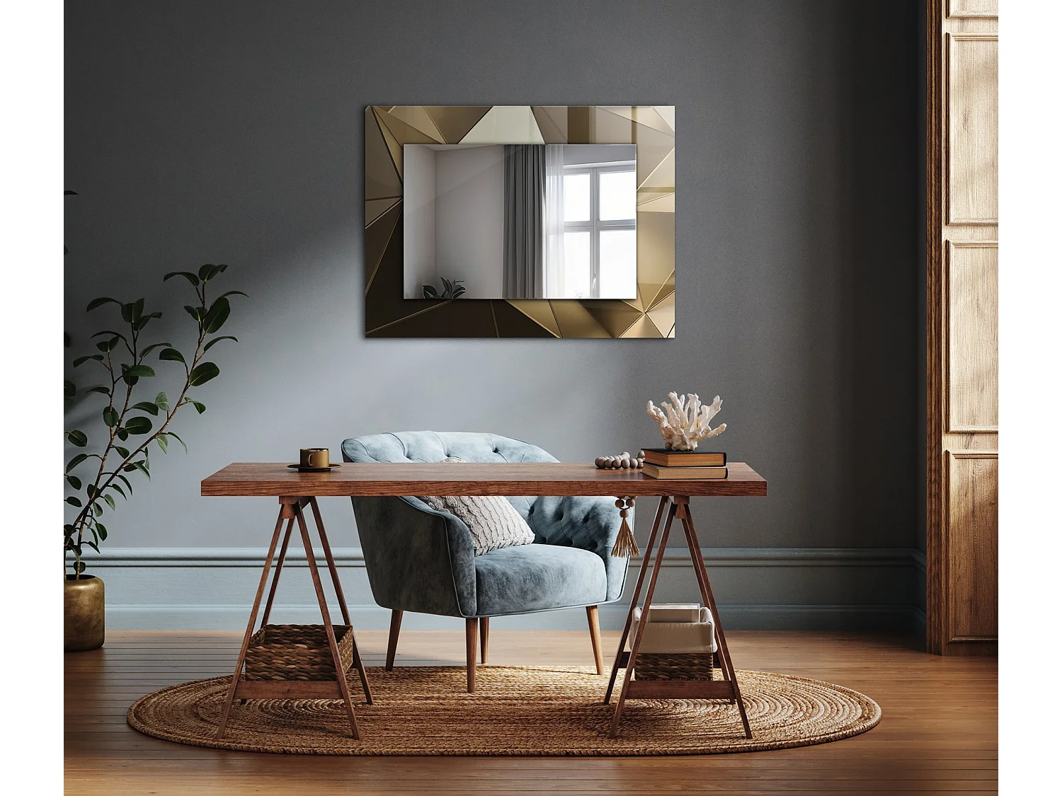 Dekorativer Spiegel mit Rahmen, geometrische Formen, 80 x 60 cm